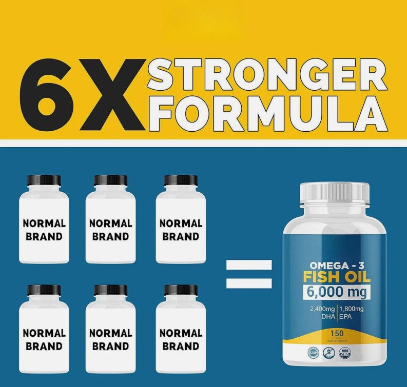 With Maximum EPA DHA Supports Brain, Liver Omega 3 Fish Oil 6000 Mg 150 Capsules