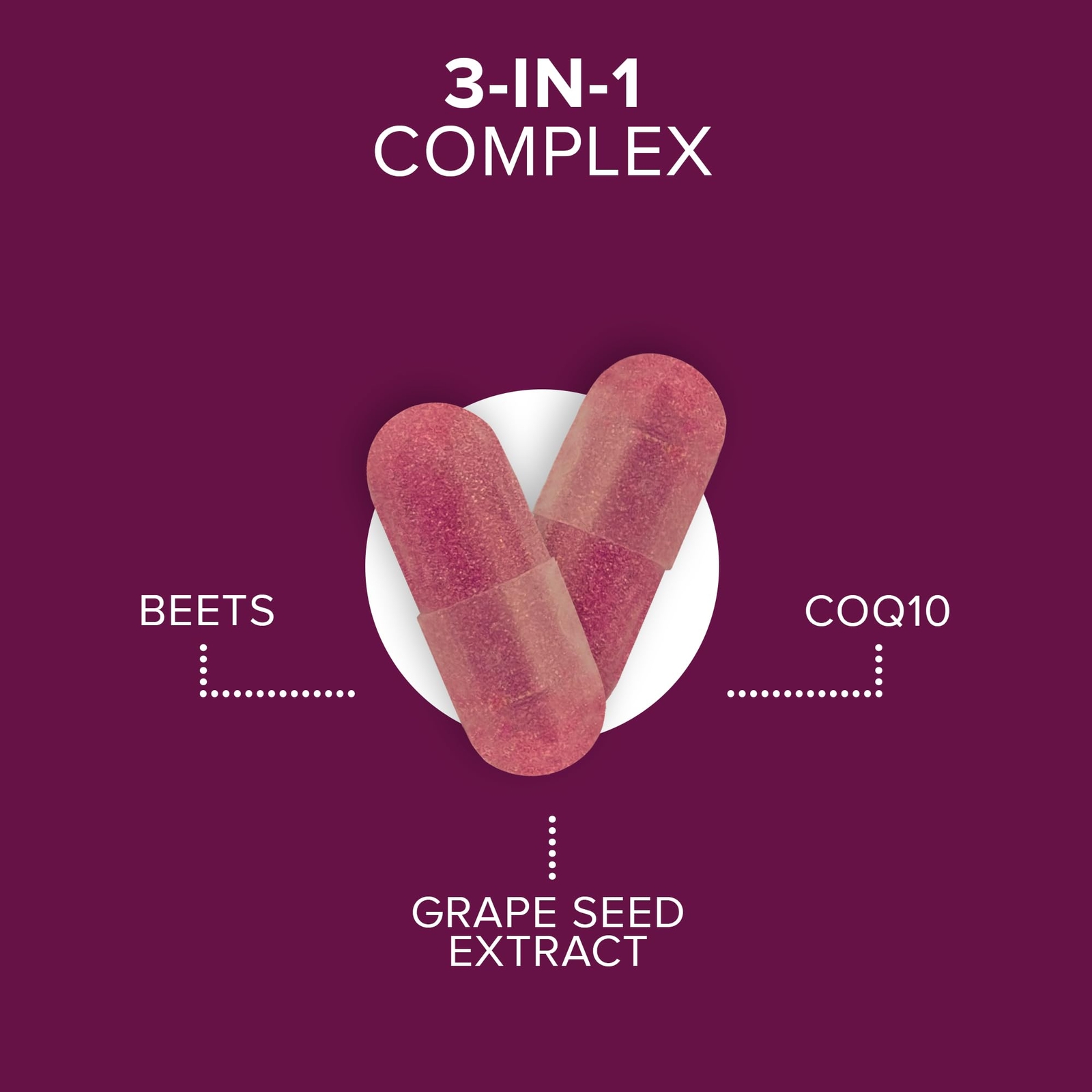 Qunol Beets 3 in 1 Blood Pressure Support Capsules 120 Count Herbal Supplement