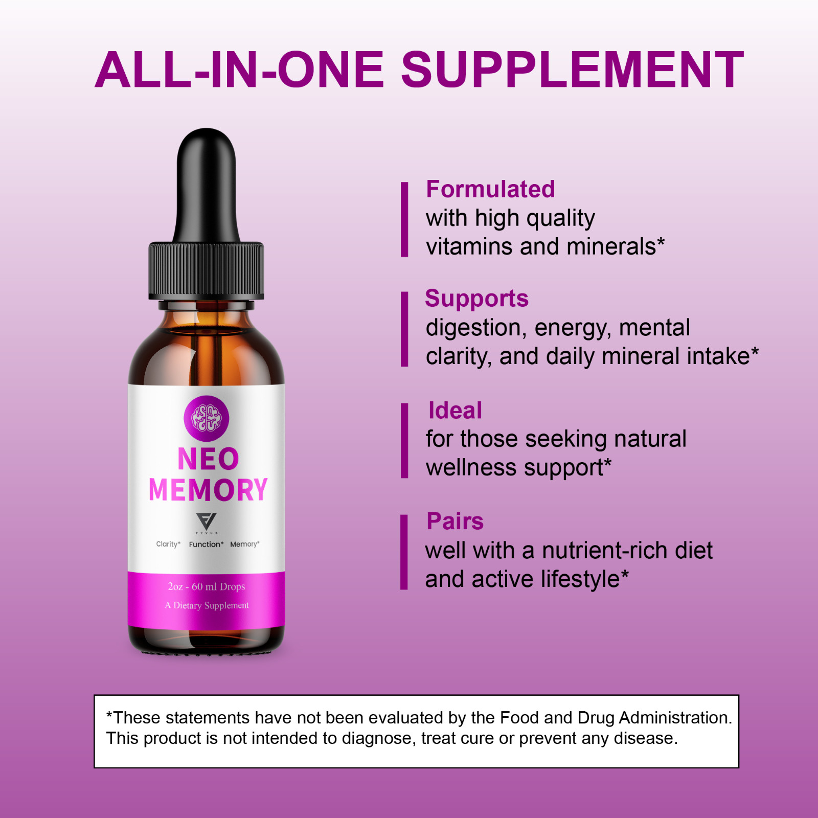 (3 Pack) Neo Memory Advanced Drops, Neo Memory Brain Support (5oz)
