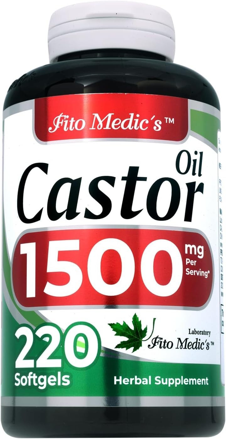 Castor Oil Capsules 1500mg 220 Softgels Cold Pressed Organic Supplement