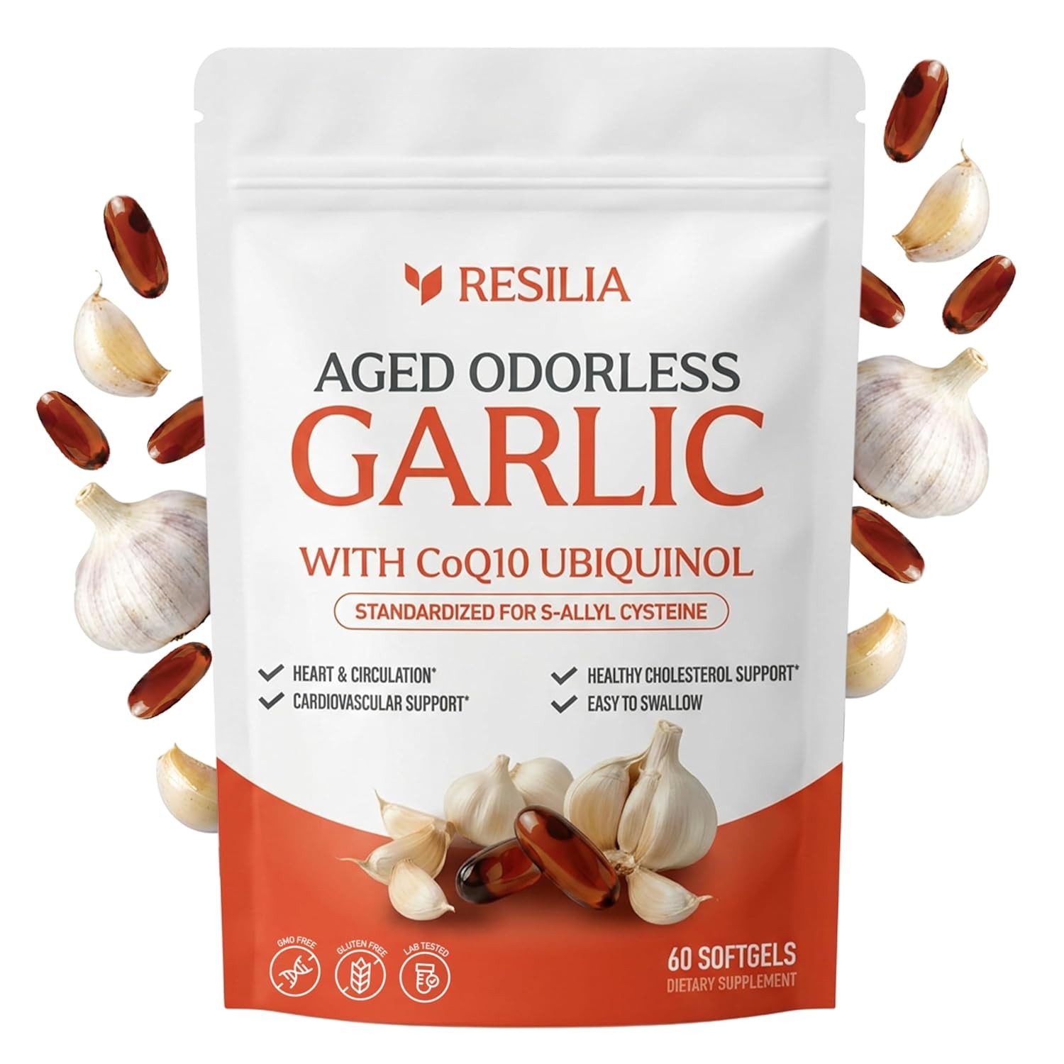 Aged Garlic Extract 1200mg Softgels with CoQ10 Ubiquinol and Vitamin Supplements