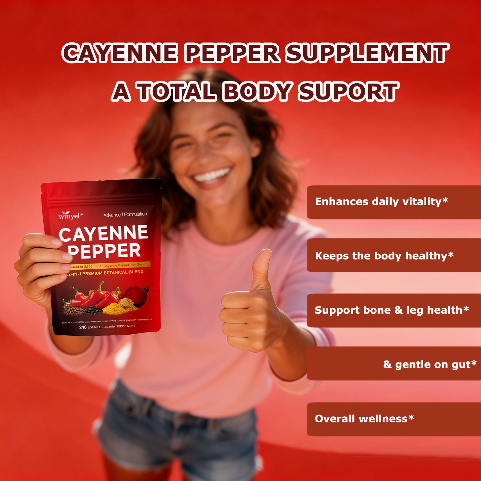 Chili Pepper Softgel Vein Heart Vascular Support Vitamins C D3 K2 Grape Seed