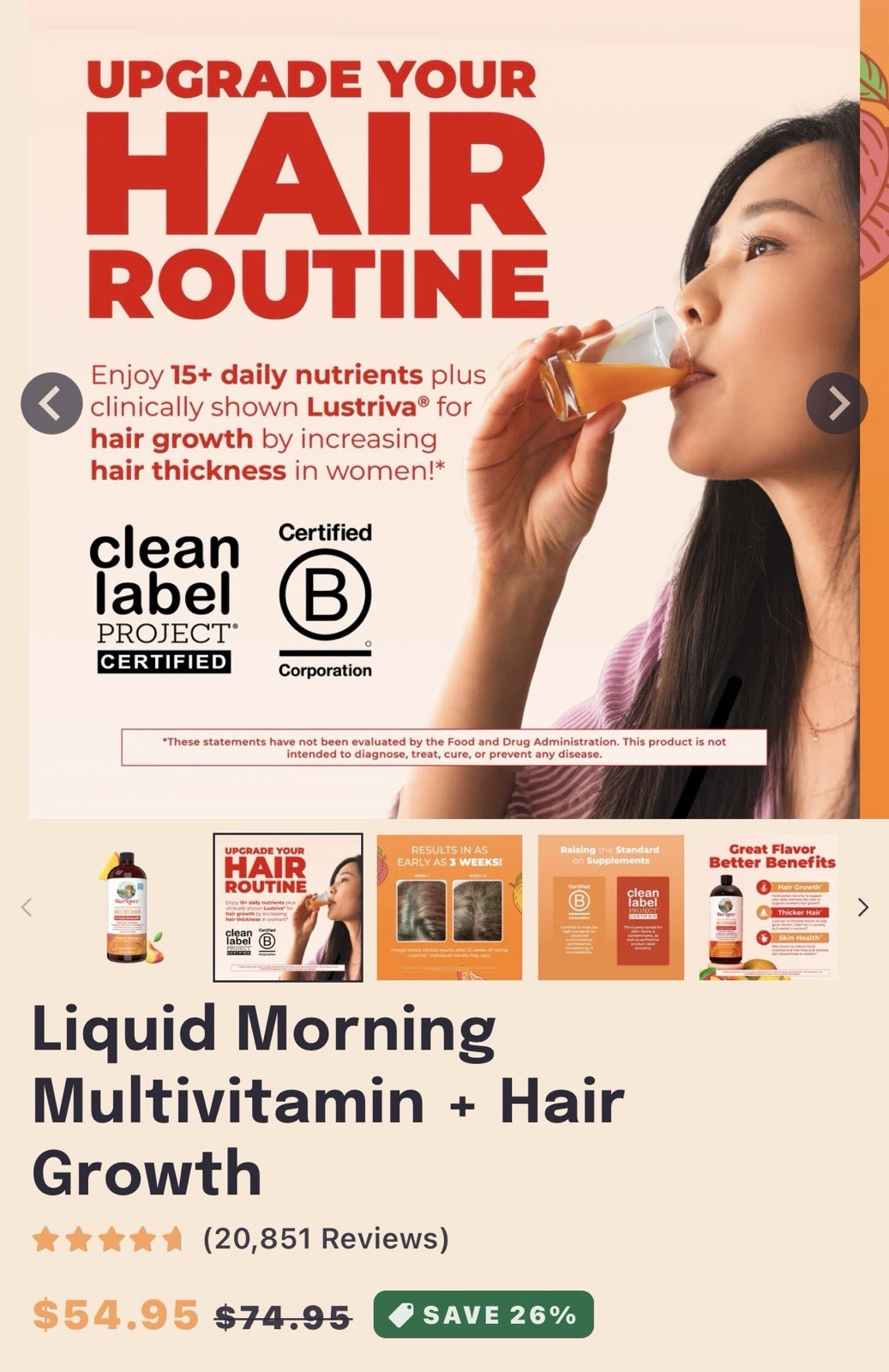 MaryRuth’s Liquid Multivitamin Hair Growth Women Peach Mango 15.22 fl oz