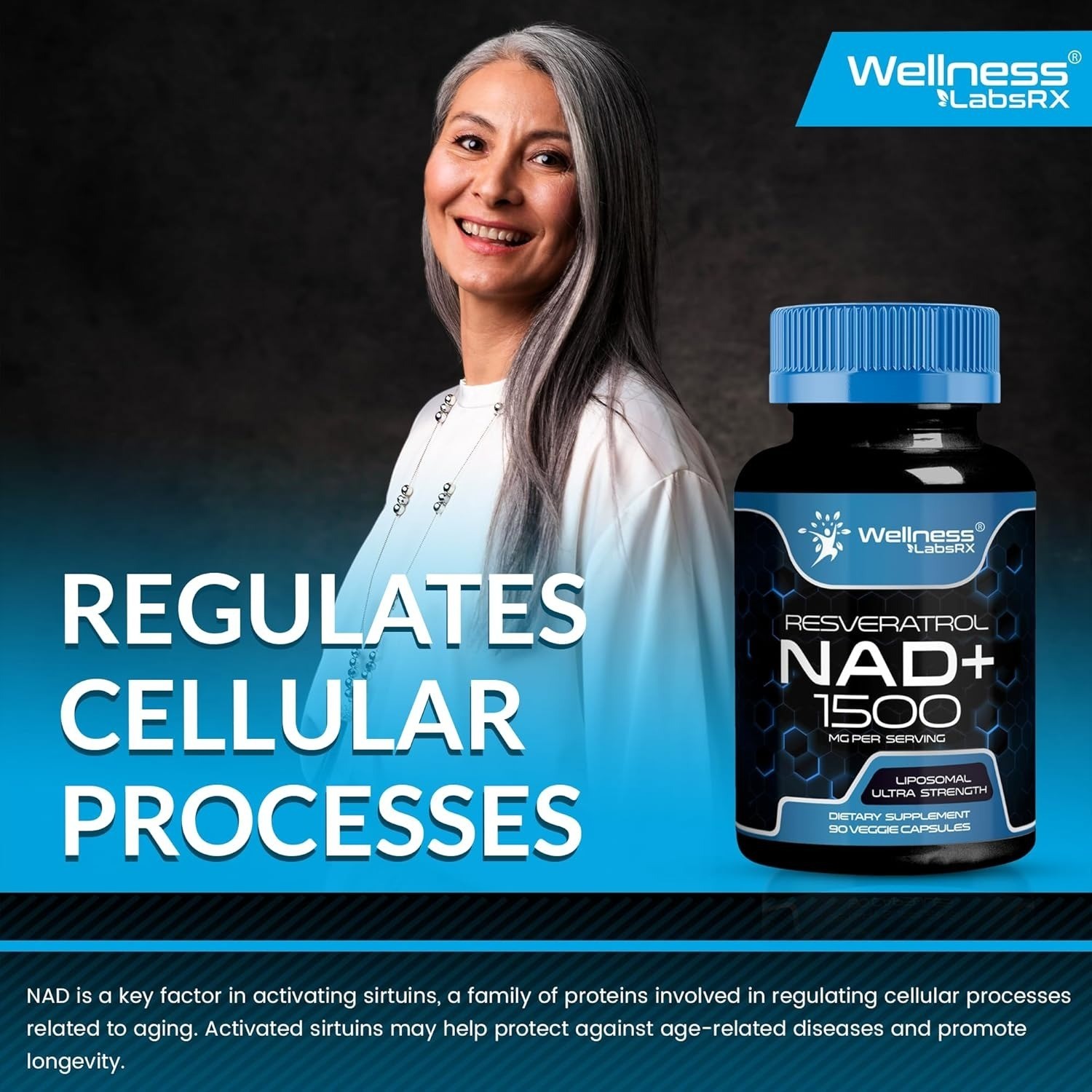 NAD+ Supplement 1500mg with Resveratrol | Cellular Health & Energy | 90 Caps