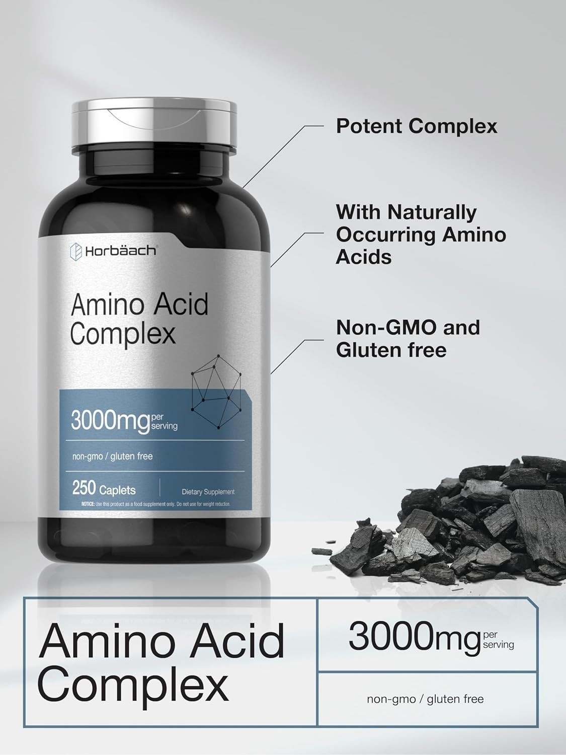 Amino Acid Complex 3000Mg | 360 Caplets | Non-Gmo, Gluten Free Amino Acids Supp