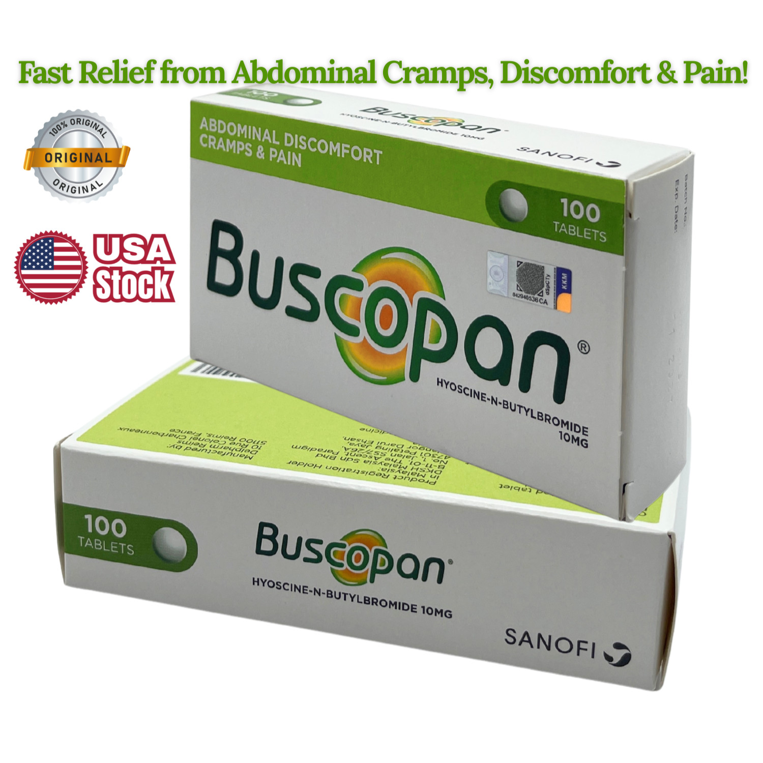 ORIGINAL 100 tablets Stomach Pain Relief Cramps 10mg Exp 12/2027 SHIP From USA