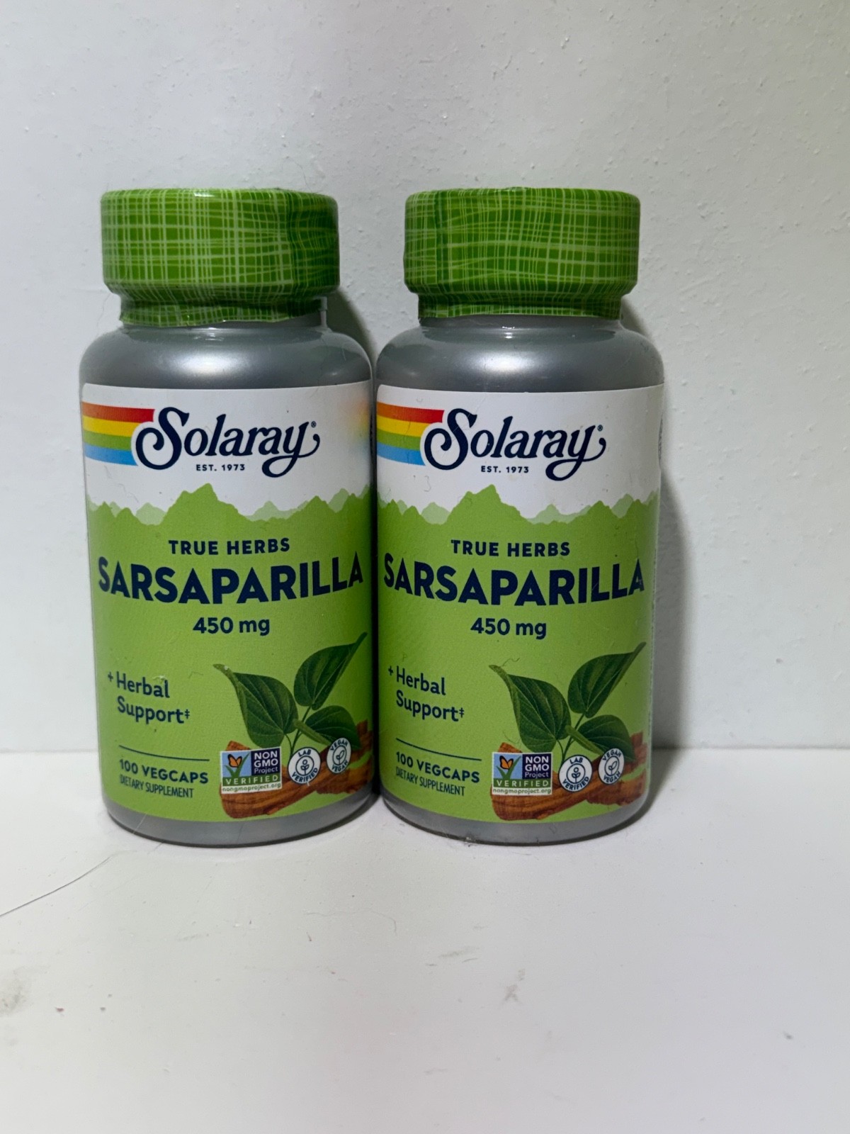 2 pack Sarsaparilla Root, Veg Cap (Btl-Plastic) 450mg 100ct 06/2028