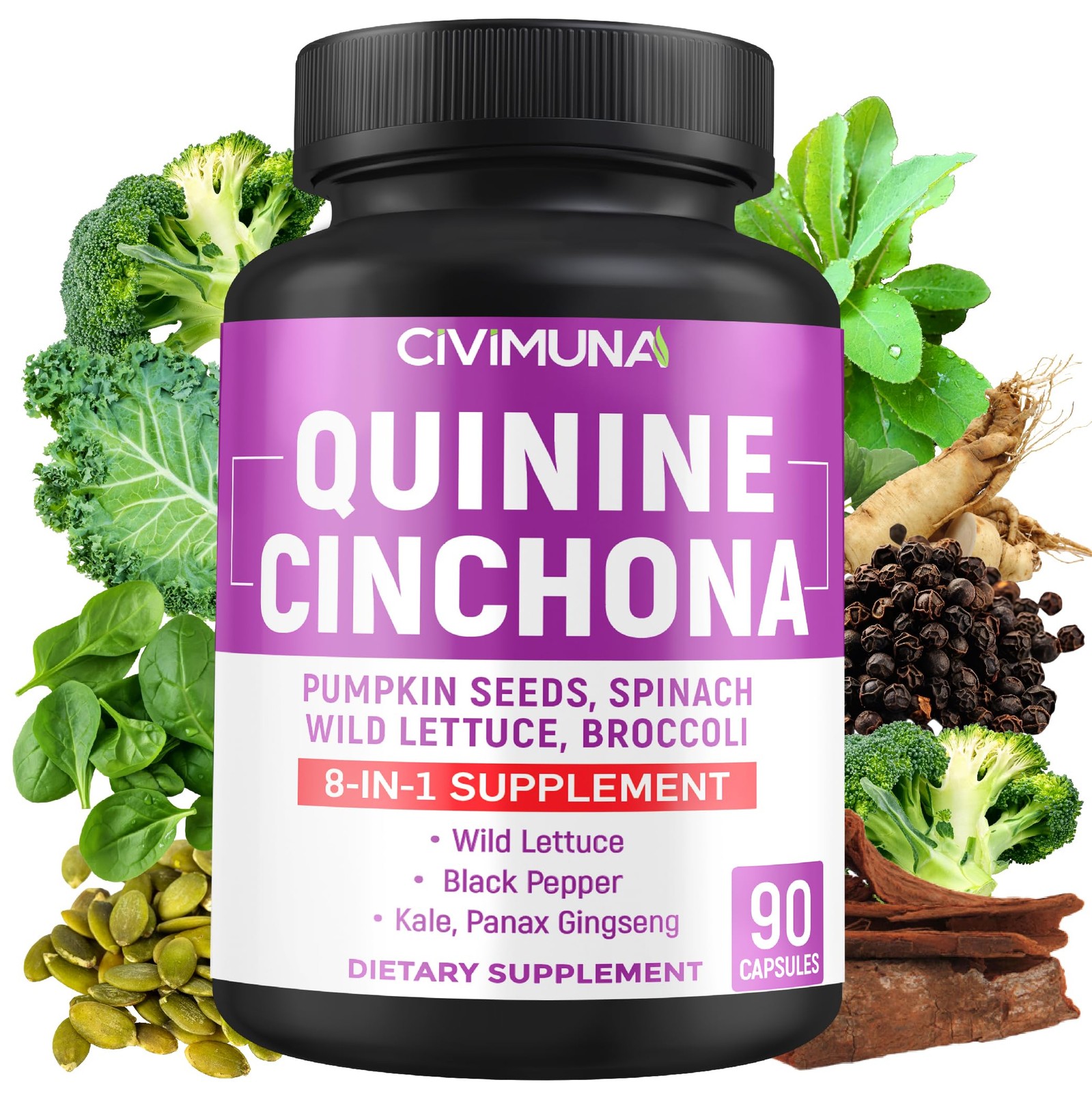 CIVIMUNA Quinine Cinchona Bark Capsules with Quinine Cinchona Bark, Pumpkin S…