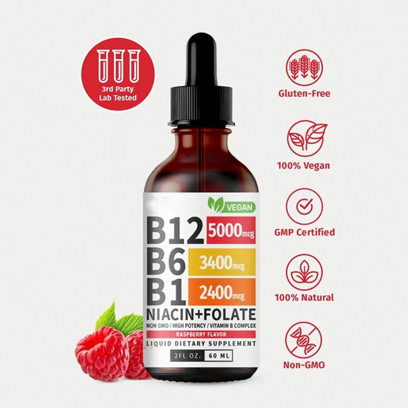 2-Bottles Vitamin B12 and B6 Liquid Drops B12 Complex – Vitamin B B1 Sublingual
