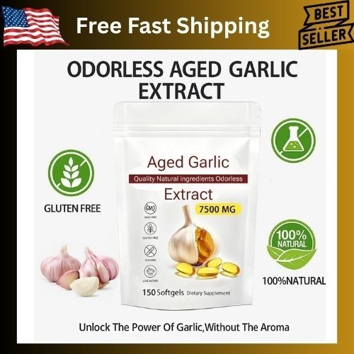 Odorless Garlic 7500mg Per Servings, 300 Softgels | 2 Years Aged Garlic Extra…