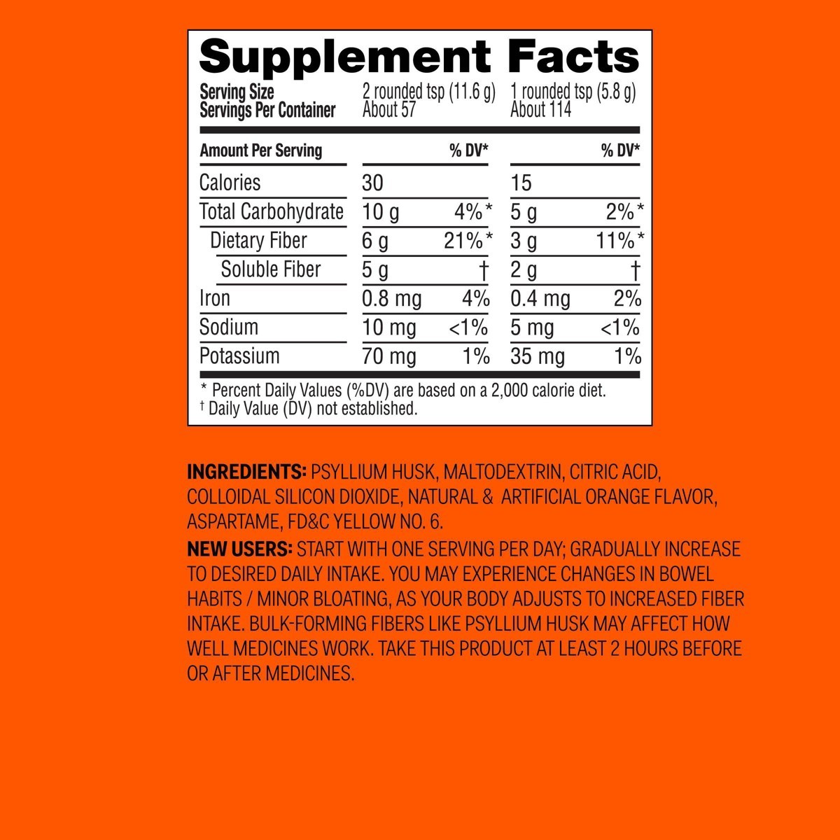Fiber Therapy Sugar Free Supplement Powder – Smooth Orange Flavor – 23.3oz