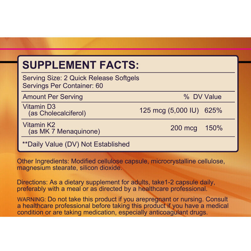 Vitamin K2 (MK-7) 250 MCG with D3 10,000 IU Supplement for Heart and Bone Health