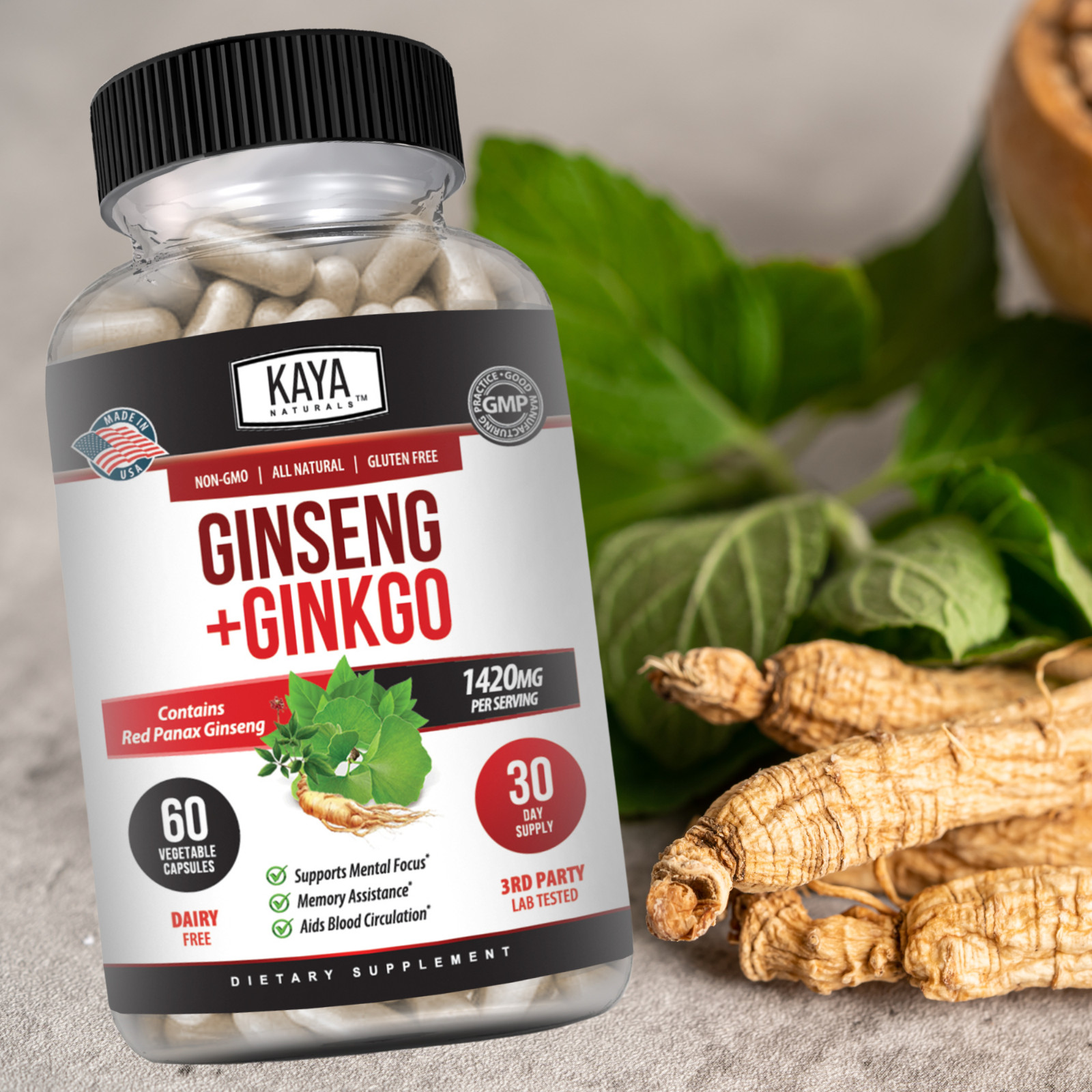 Ginseng + Ginkgo Biloba for Brain Function, Blood Circulation, Anti Inflammation
