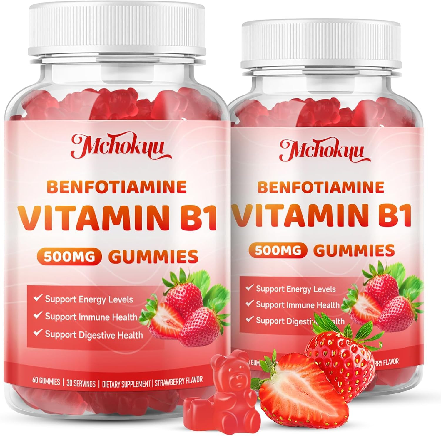 Vitamin B1 Gummies 500Mg with Benfotiamine | High Potency Thiamine Supplement fo