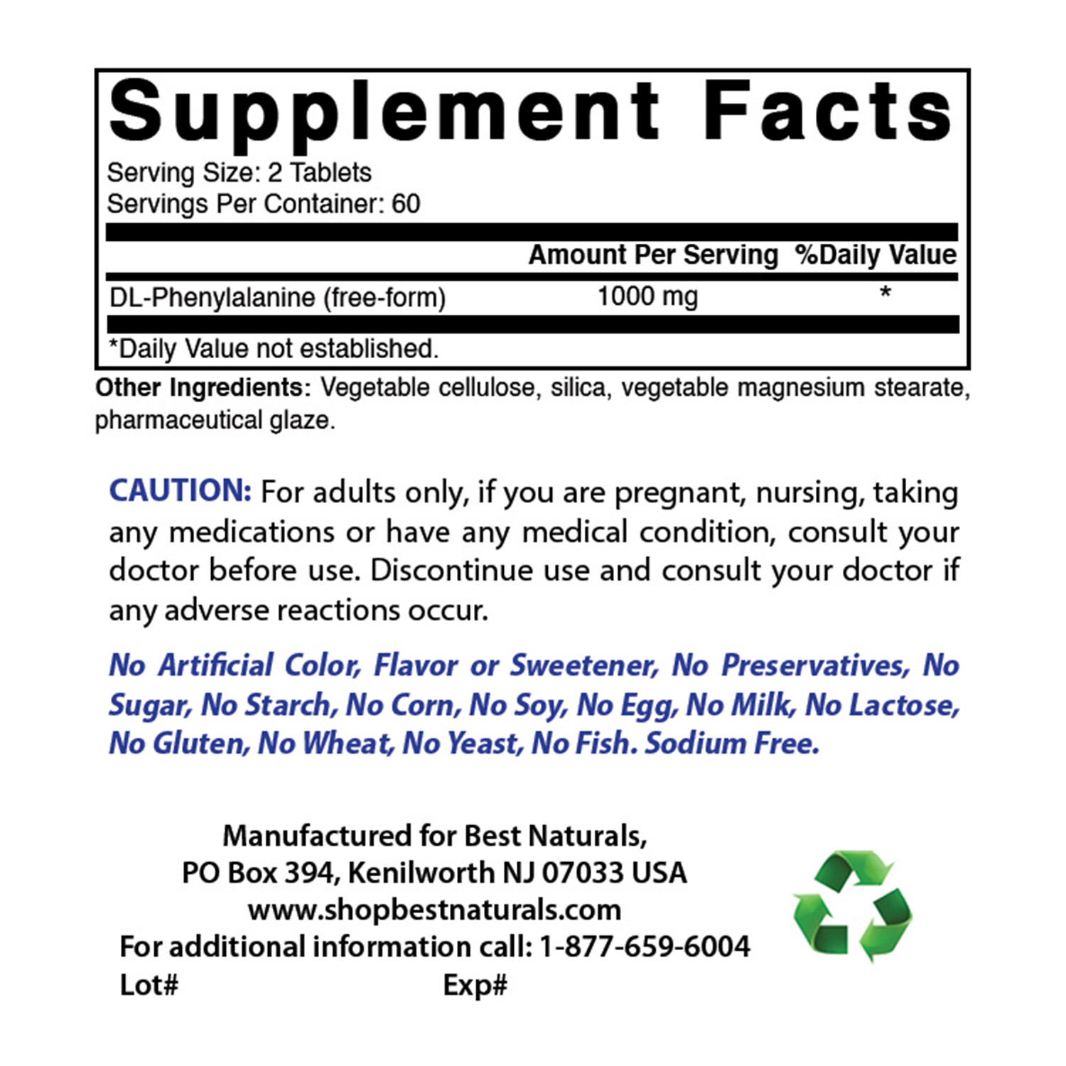 Best Naturals DLPA 500 mg 120 Tabs