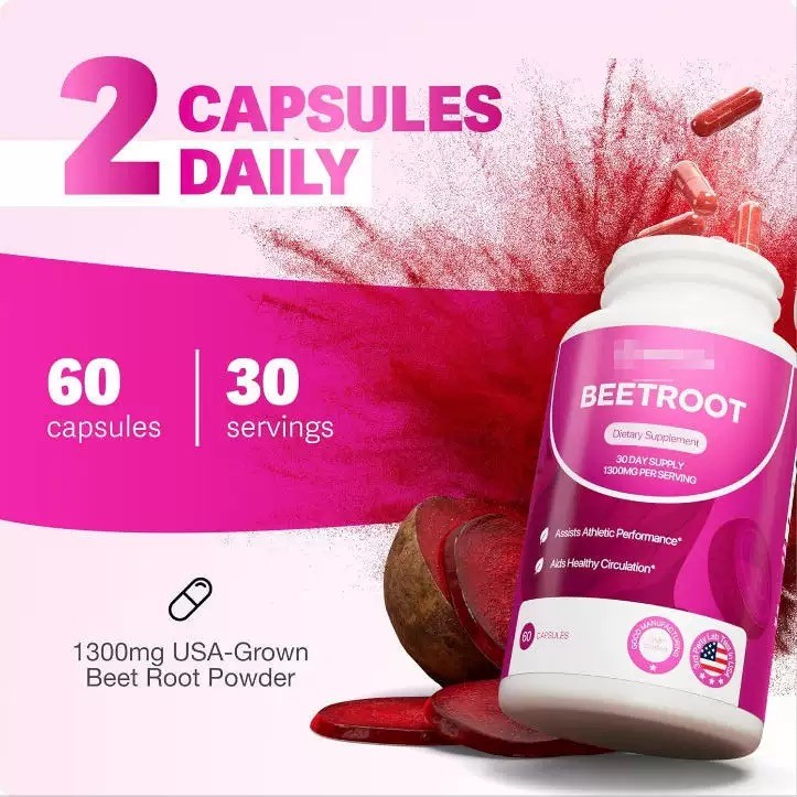 3pcs Rosabella Organic Beet Root 60 Capsules Natural Energy Boost Blood Pressure