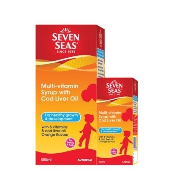 SEVEN SEAS Multivitamin Syrup Cod Liver Oil Children Orange 4 X 100ML