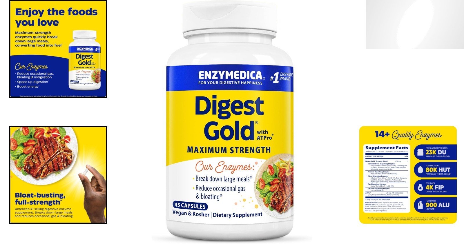 Digest Gold + ATPro: Digestive Enzymes for Instant Bloating Relief, 45 ct