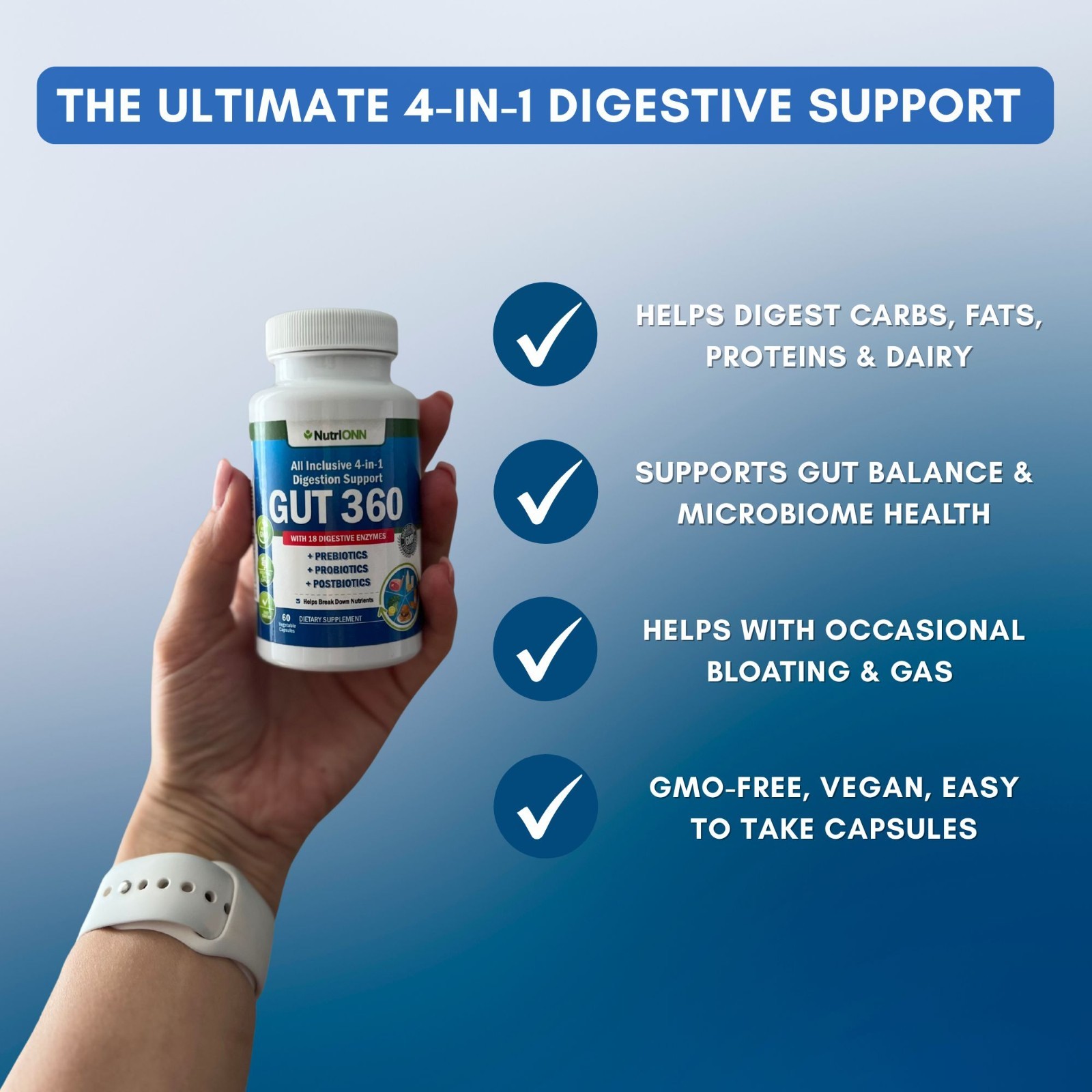 GUT 360 – Probiotics, Prebiotics & Postbiotics with Digestive Enzymes