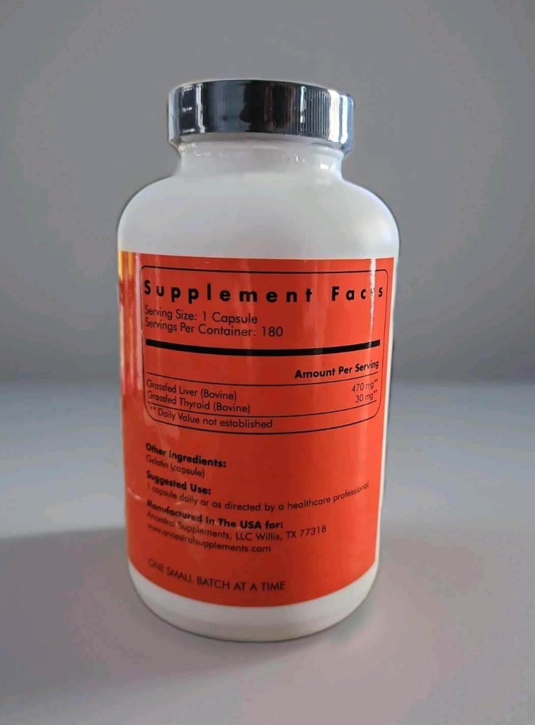 Ancestral Supplements Grass Fed Beef Thyroid 500 mg 180 Caps Exp 3/29