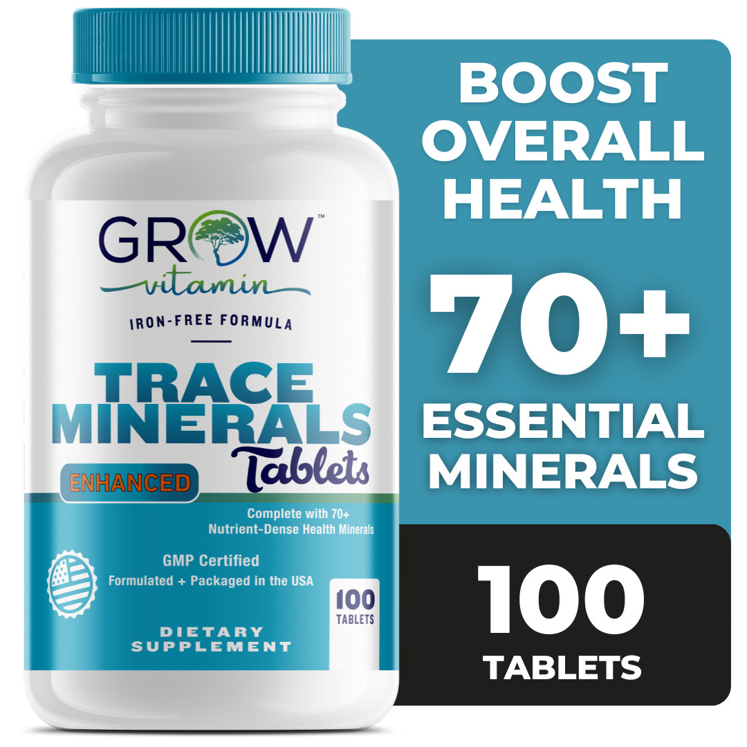 Multi Mineral Supplement | 100 TABLETS | Iron Free | Non-GMO | by GROW VITAMIN