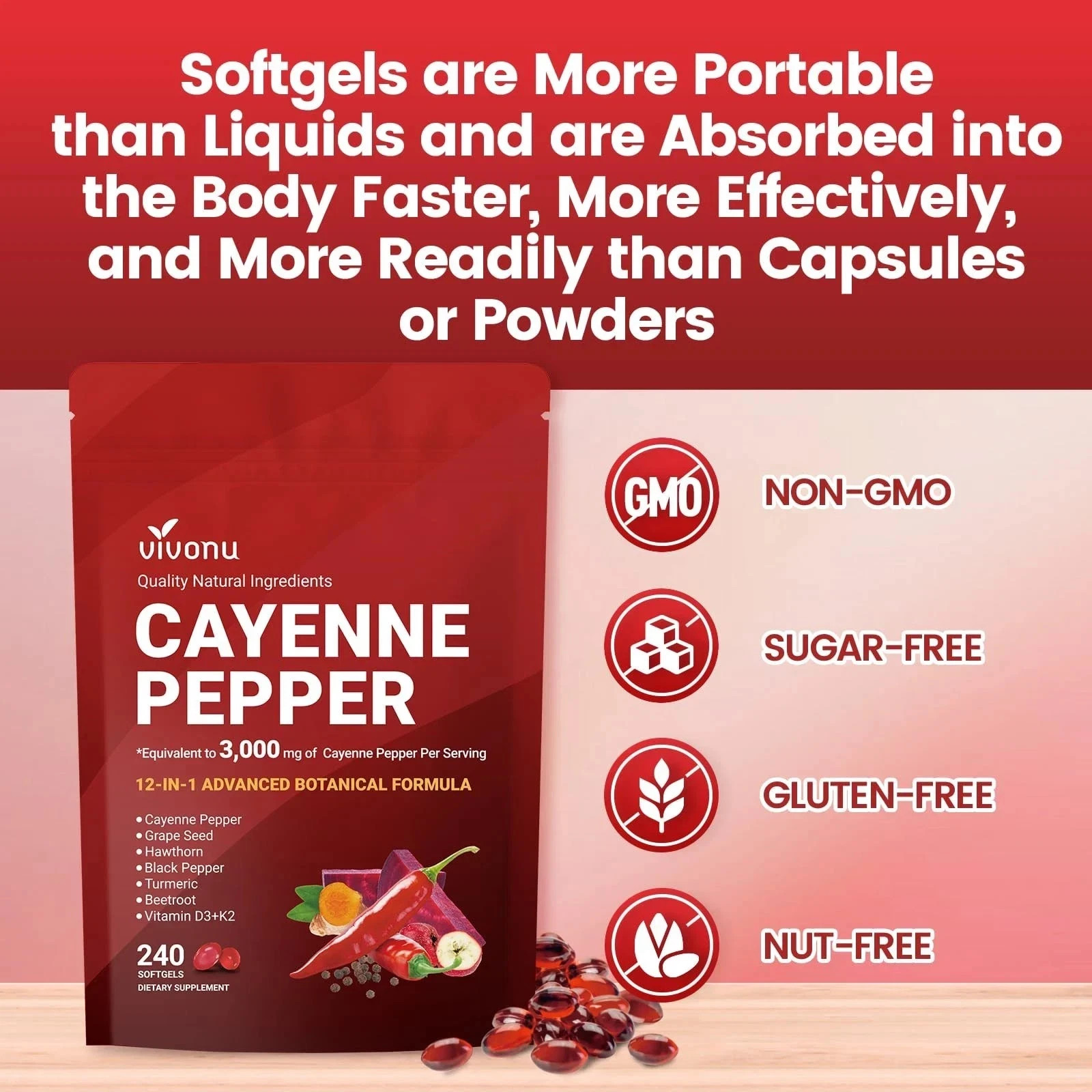 3 Pack Cayenne Pepper Softgels Supplement Chilli Body Supplement Boosts Energy