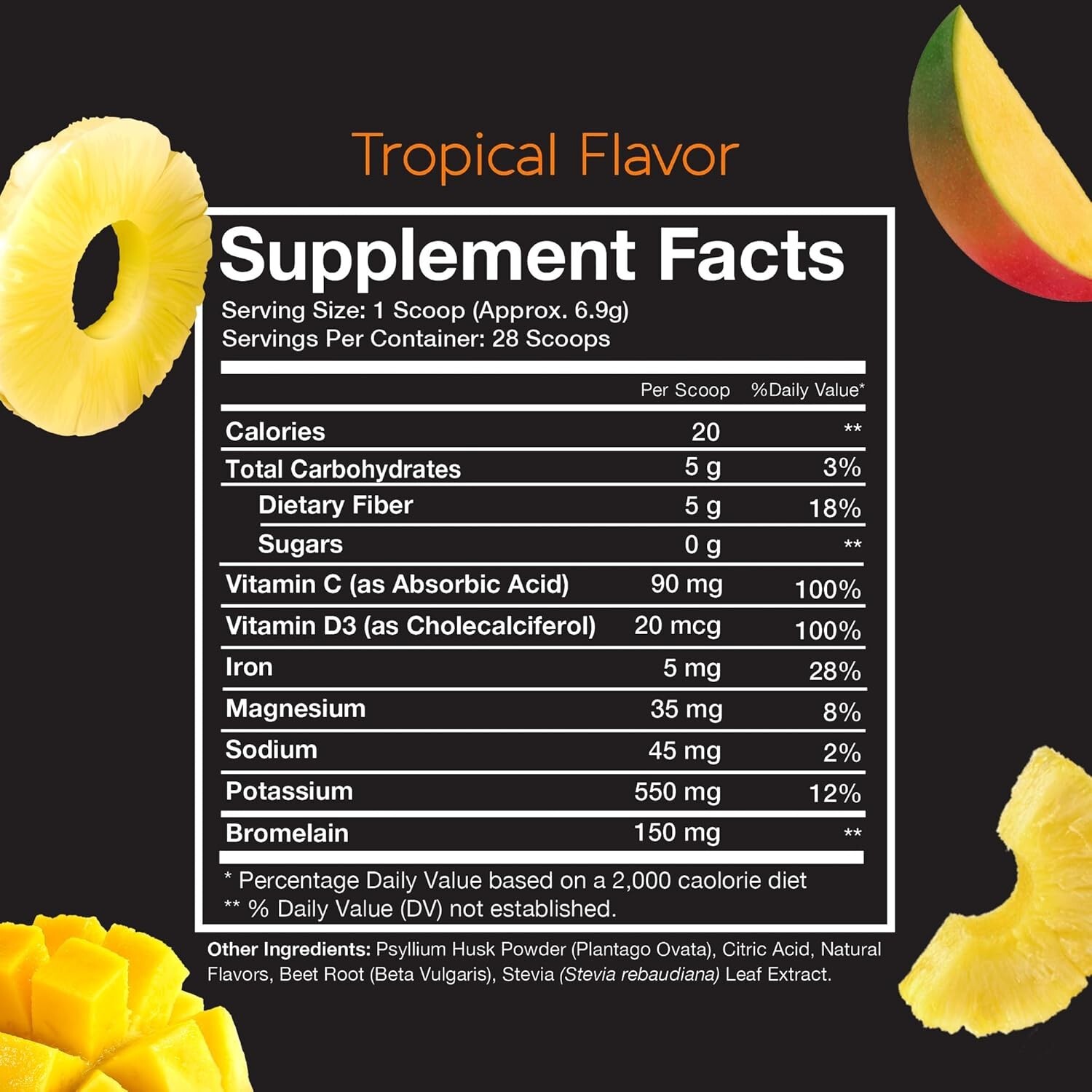 Pinch Magic Fiber Supplement Powder | Tropical Flavored Psyllium Husk Powder …