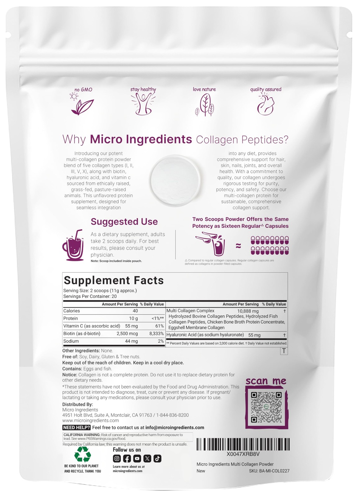 Micro Ingredients Multi Collagen Peptides Powder, 8oz – 8 Ounce (Pack of 1)