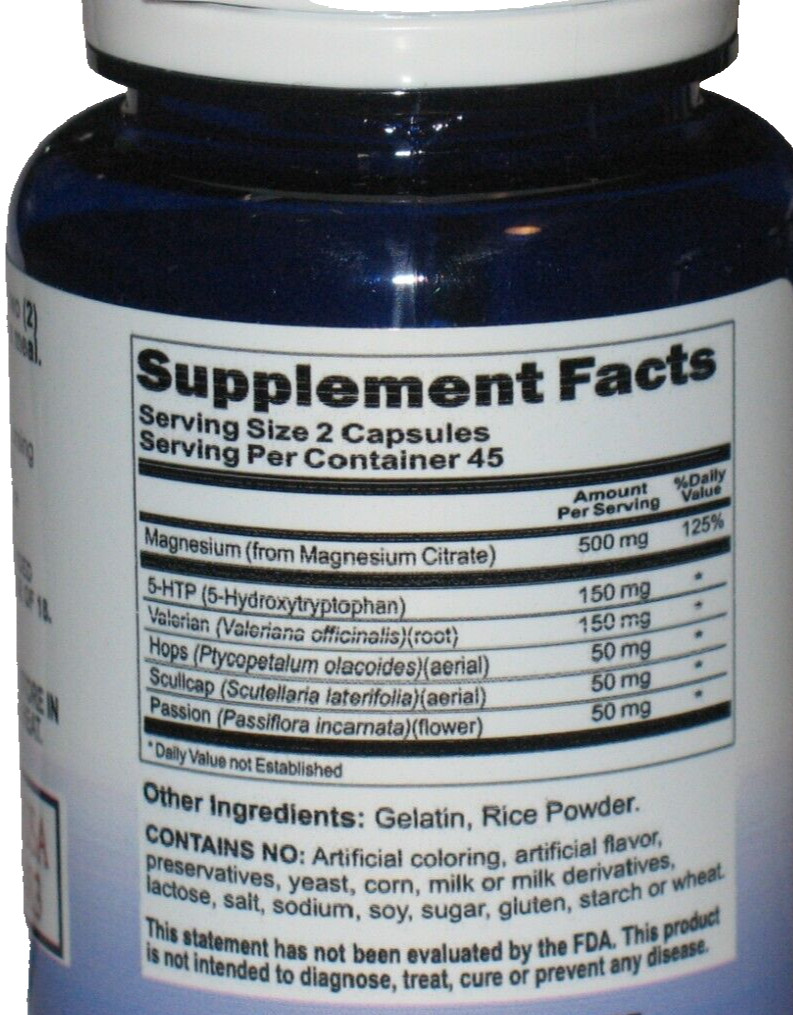 Panic Attack Relief 5 HTP 150mg Valerian 150mg Magnesium Citrate 500mg + more