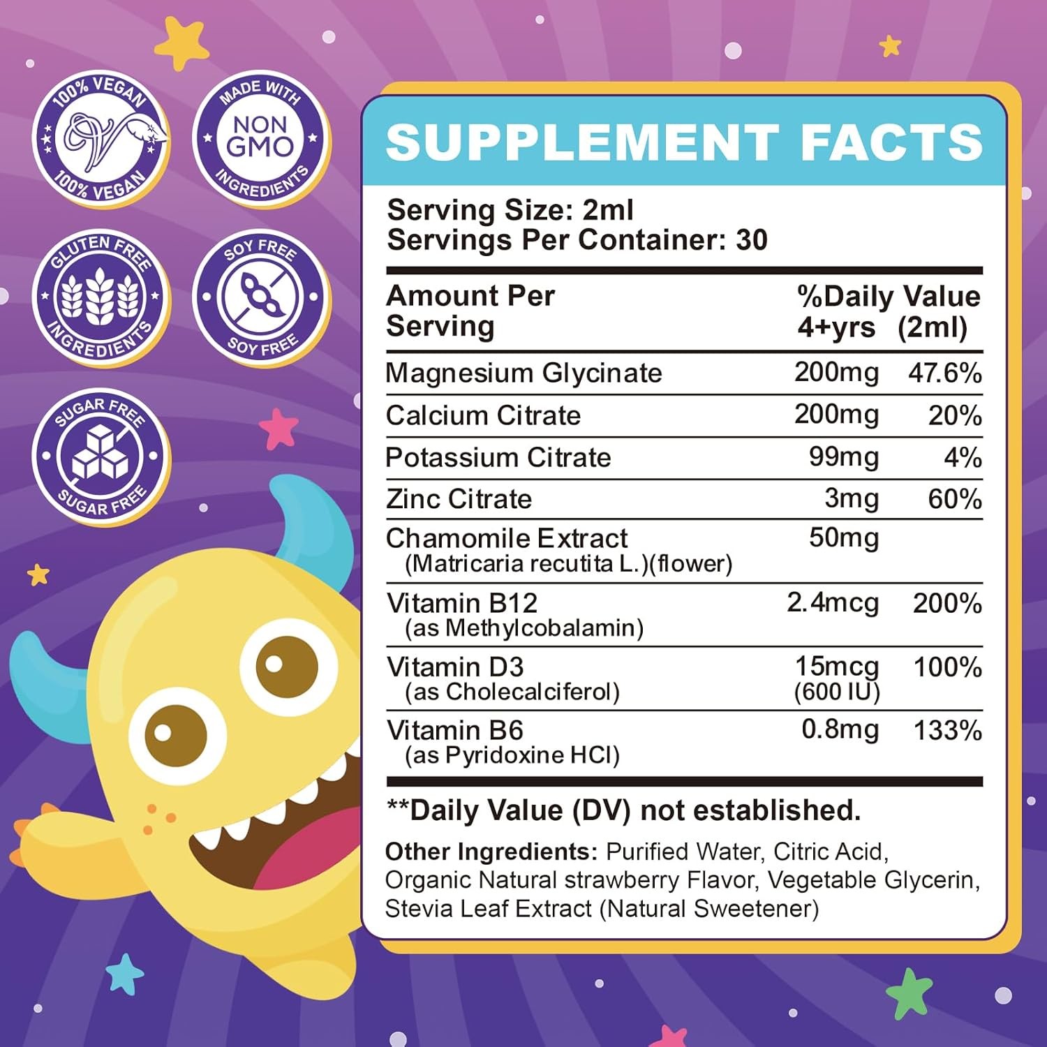Magnesium Glycinate Liquid for Kids Sleep, Relaxation, Calm & Focus – Strawberry