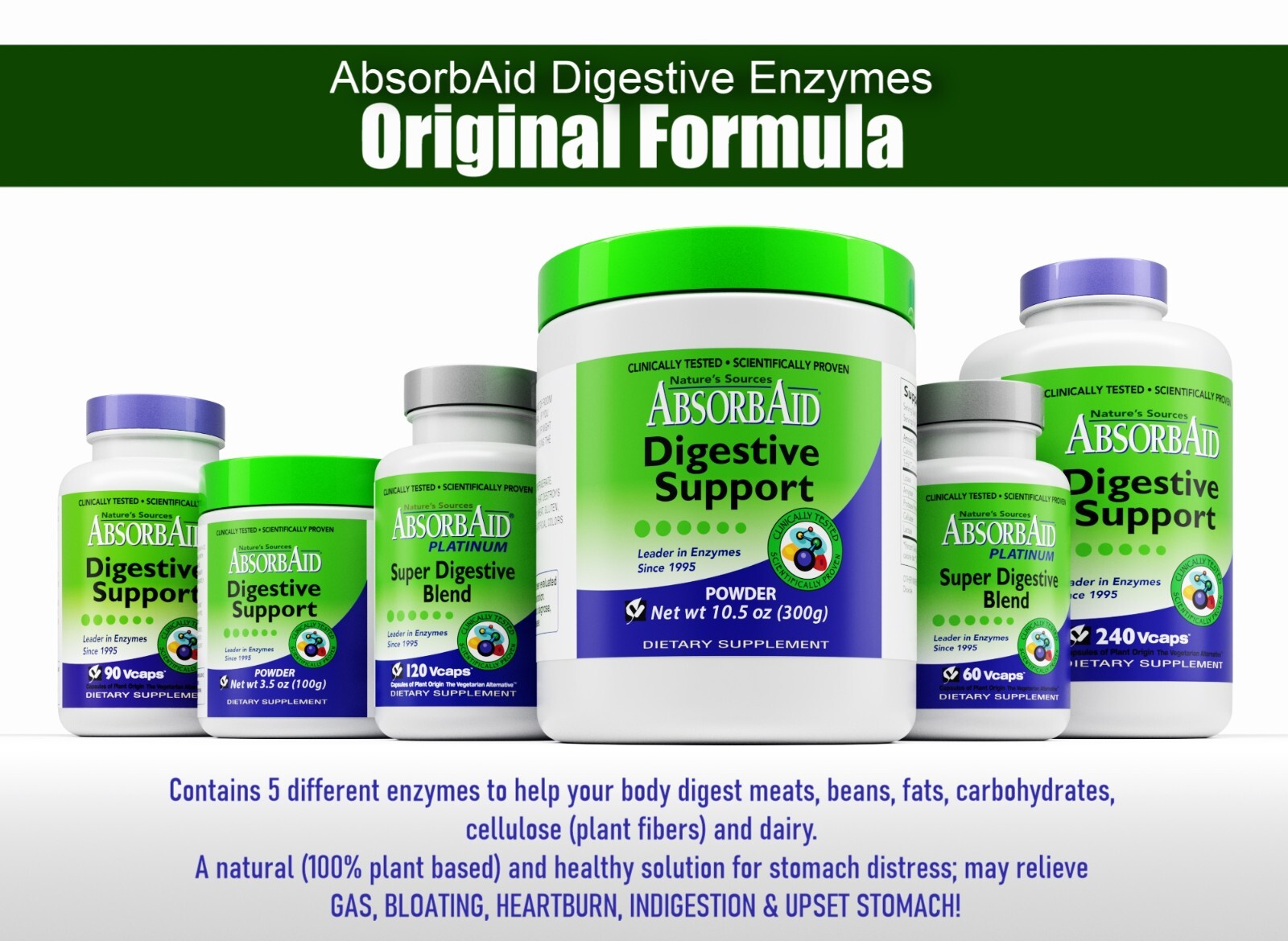 AbsorbAid 300g Powder -Natural Digestive Enzymes for gas, bloating & acid reflux