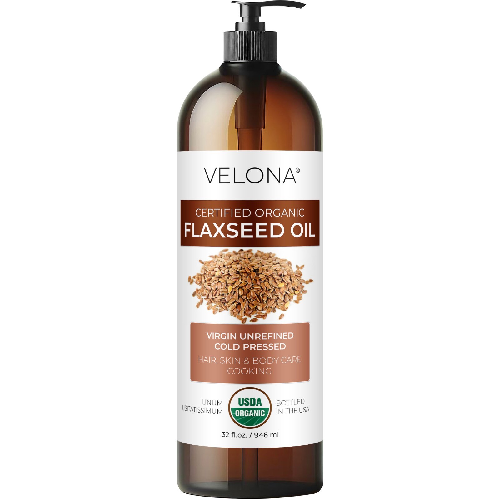 Velona USDA Certified Organic Flaxseed Oil 2 oz – 7 lb | 100% Pure and Natural C