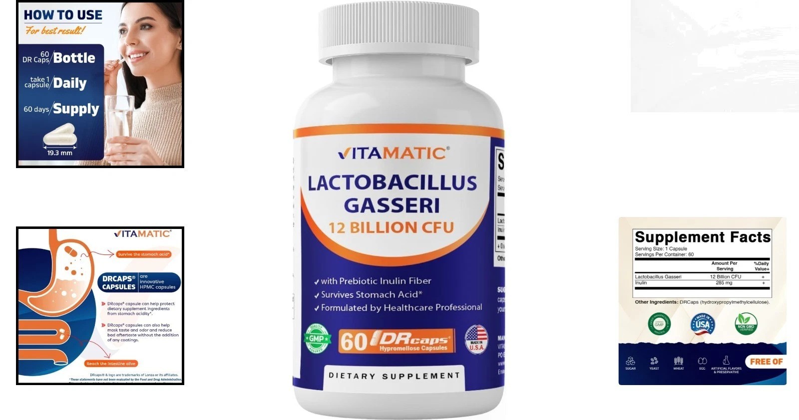 Non-GMO Lactobacillus Gasseri Capsules – 12 Billion CFUs for Digestive Support