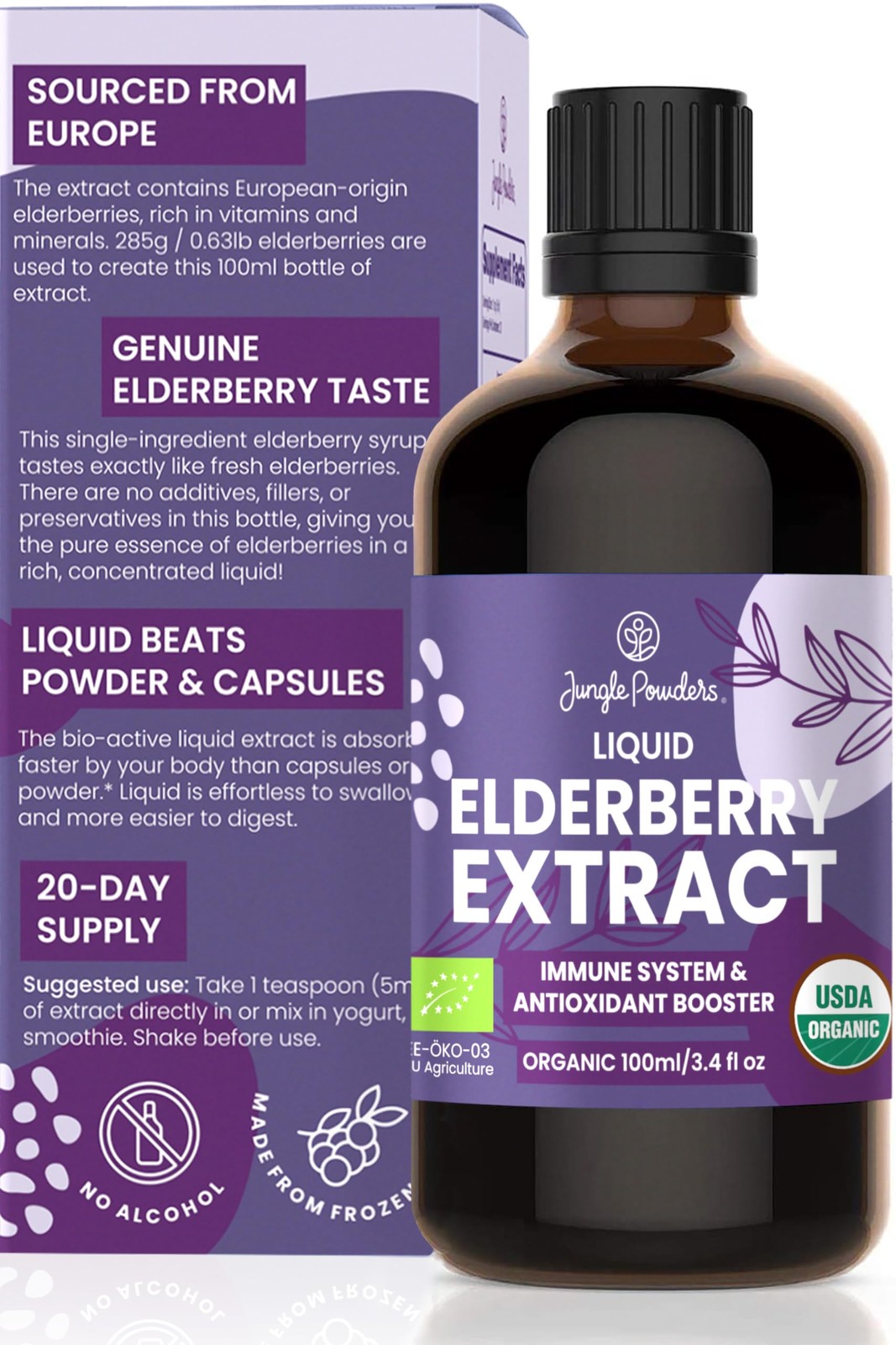 Organic Elderberry Syrup USDA Certified 3.4 fl oz Bottle Liquid Sambucus