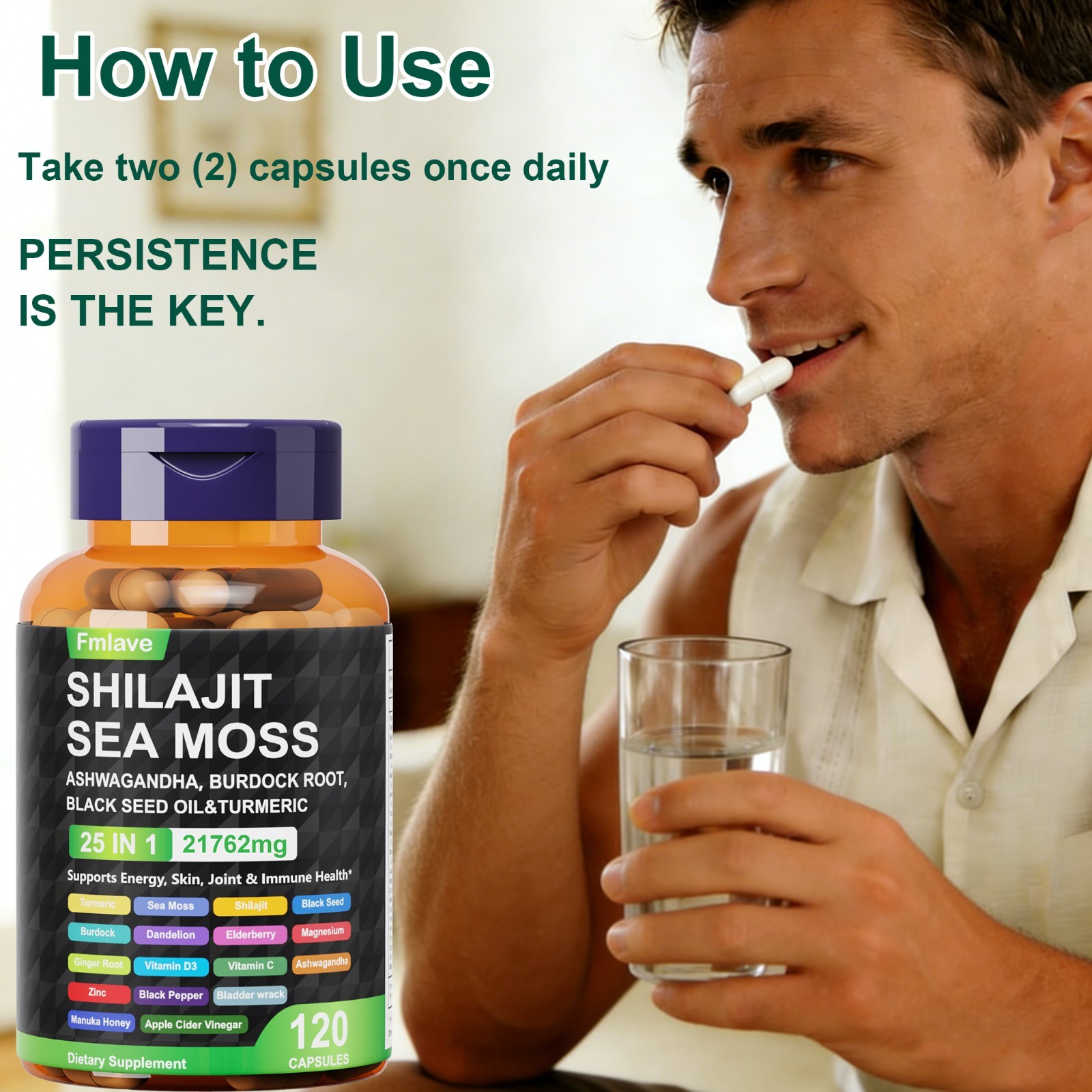 Shilajit Supplement 6000Mg, Sea Moss 6000Mg, Ashwagandha 1800Mg Turmeric 120caps