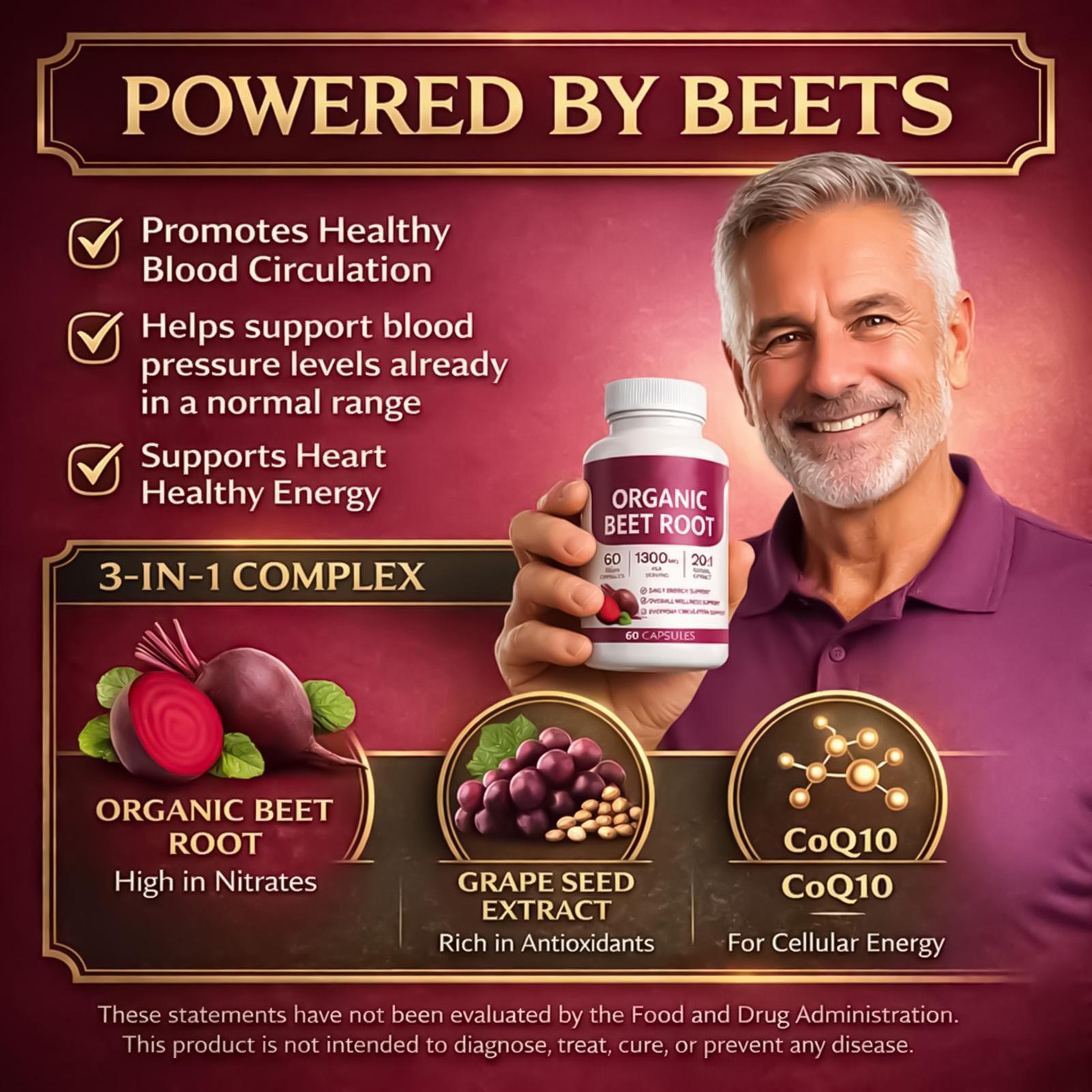 Beet Organic Root Capsules , Purely Natural , Supports Circulatory Wellness