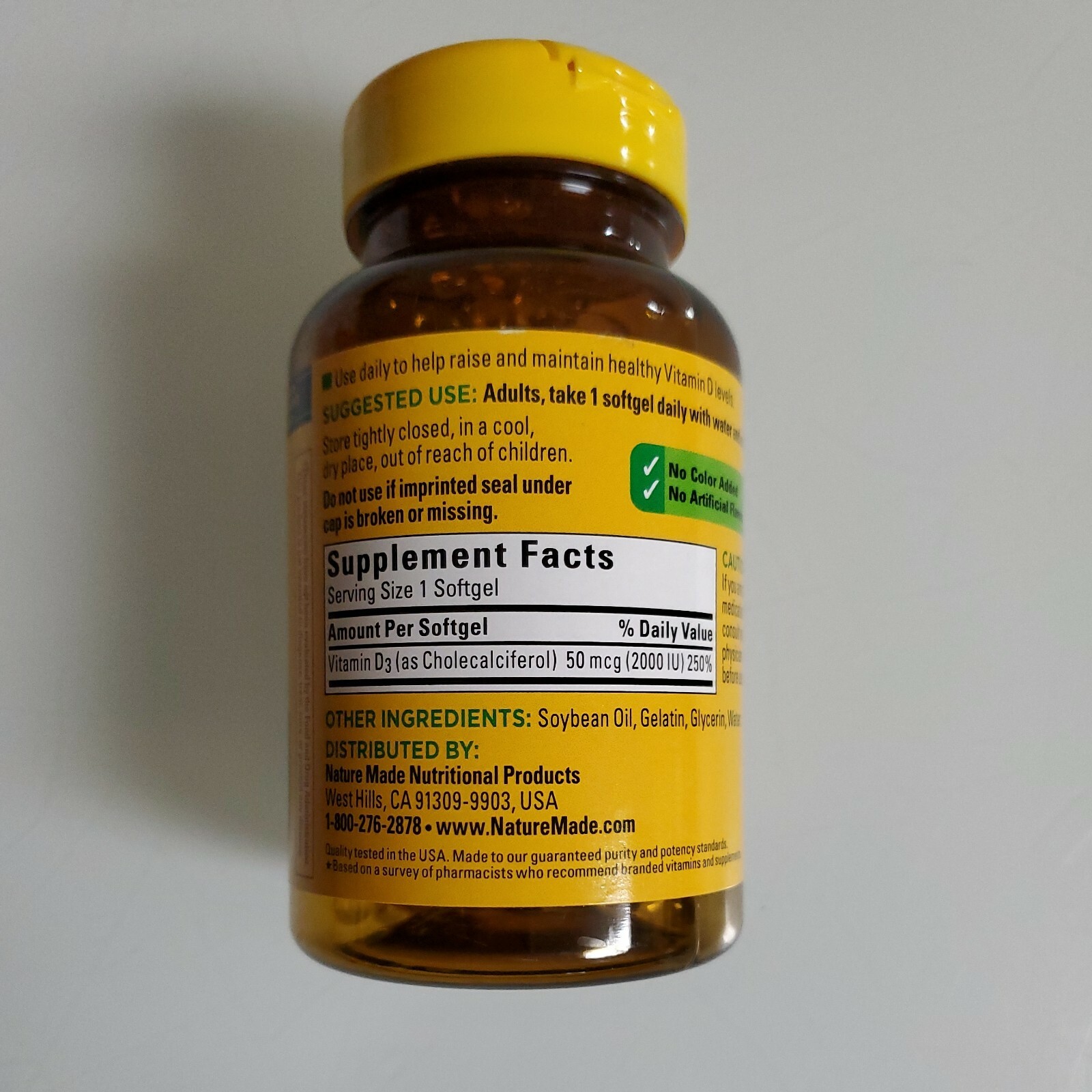 Nature Made D3 2000 IU 50 mcg 250 Softgels Exp 2025+