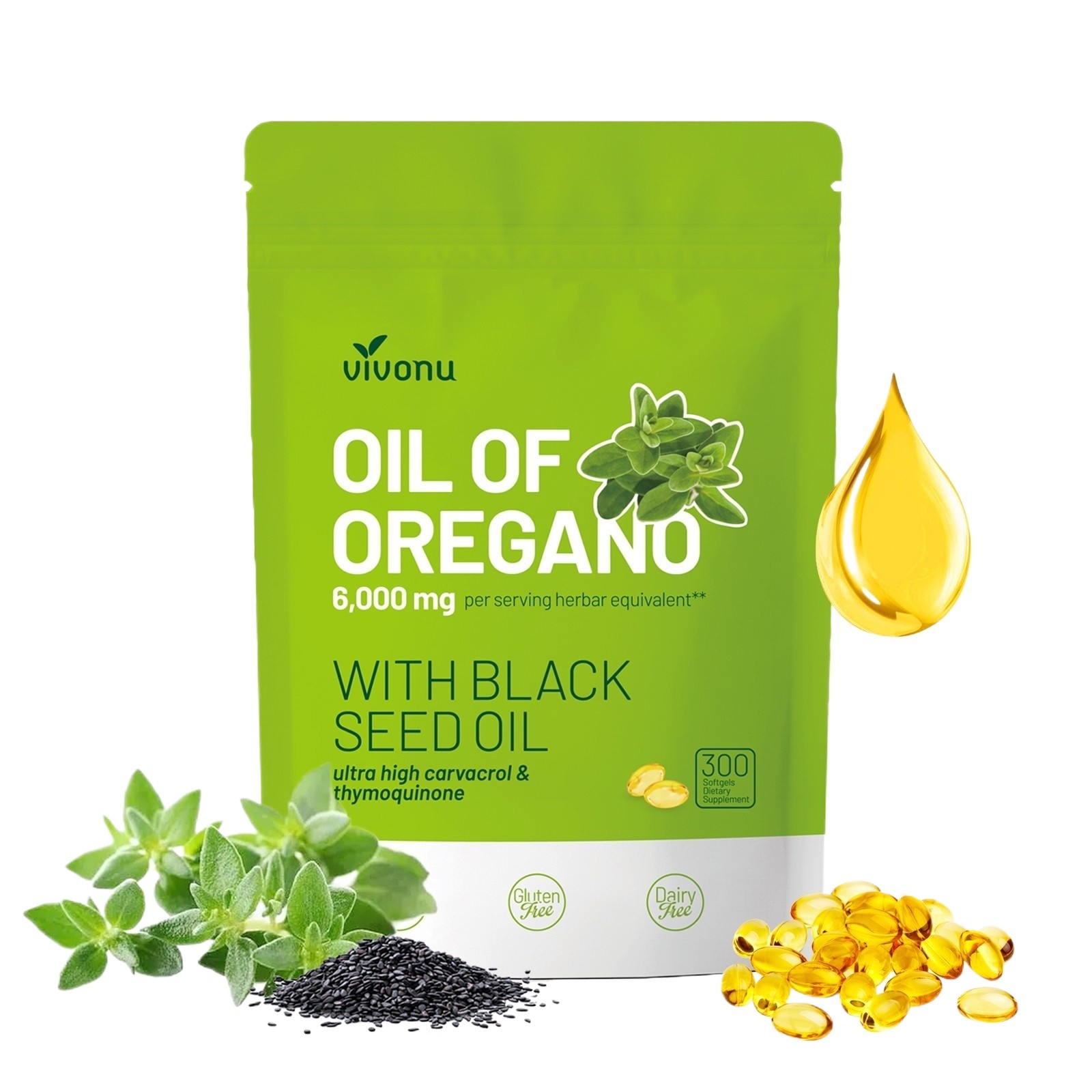2 in 1 Oil of Oregano Black Seed Softgels Count with Carvacrol,Immune Support
