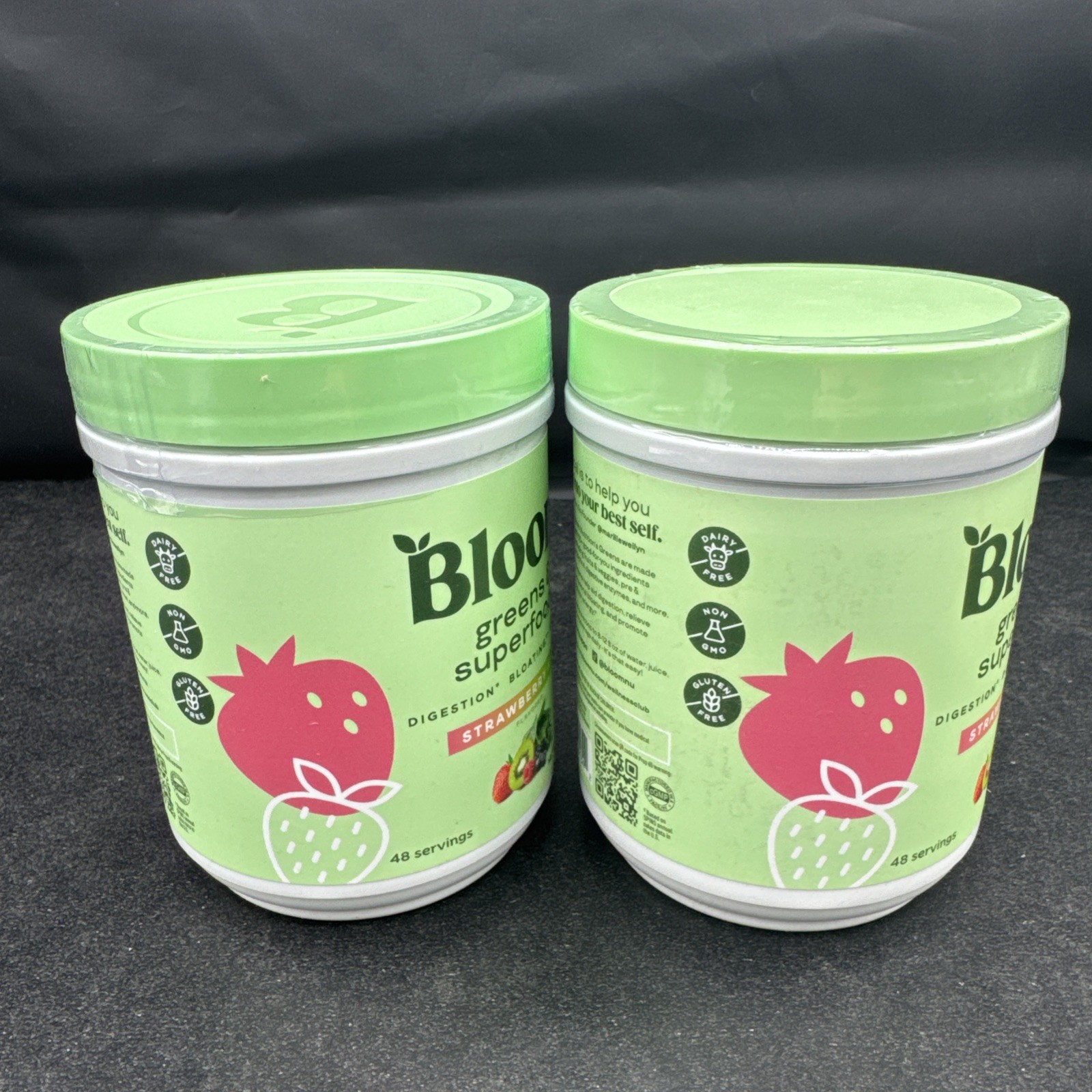 Lot of 2 – Bloom Greens & Superfoods Powder Strawberry Kiwi 48 Serving EXP 11/26
