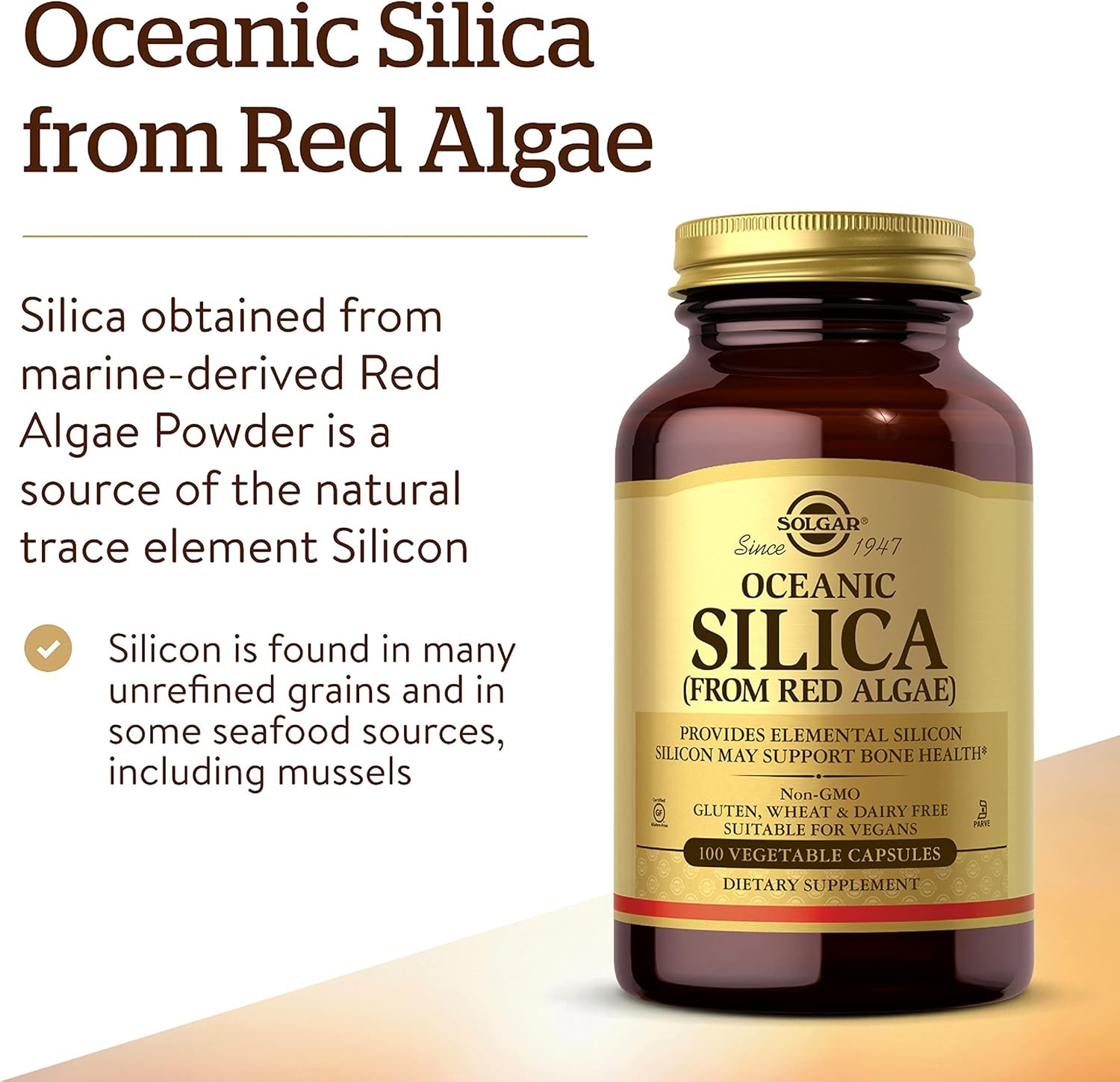 Oceanic Silica from Red Algae 25 Mg, 100 Vegetable Capsules – Excellent Source o
