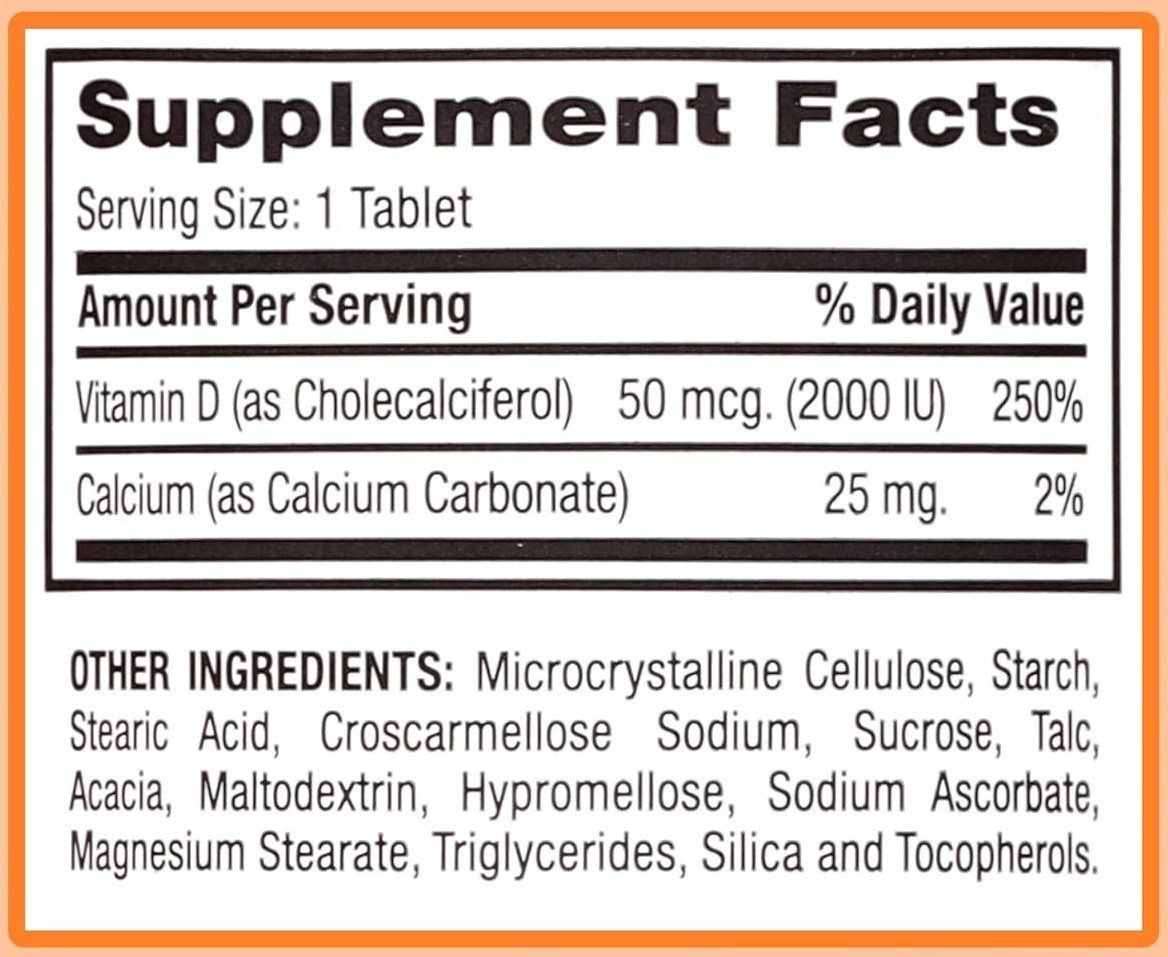 Rugby Vitamin D3 50 mcg 2000 IU, Tablet Dietary Supplement Daily Vitamin D, 100