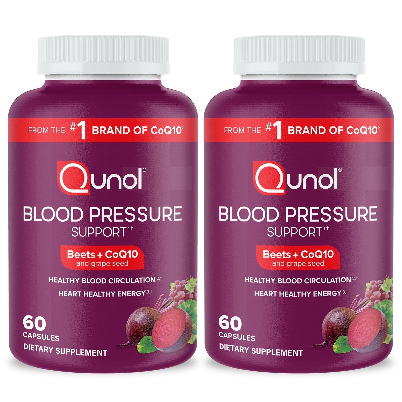 Qunol Beets 3 in 1 Blood Pressure Support Capsules 120 Count Herbal Supplement