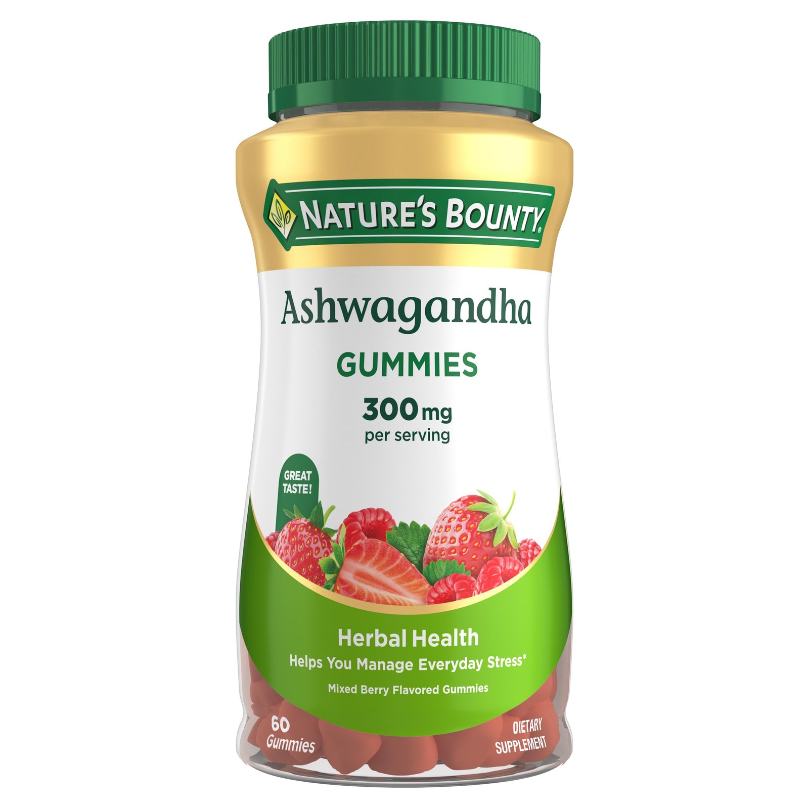 Nature’s Bounty Ashwagandha Gummies, 300mg KSM-66 60 Count (Pack of 1)