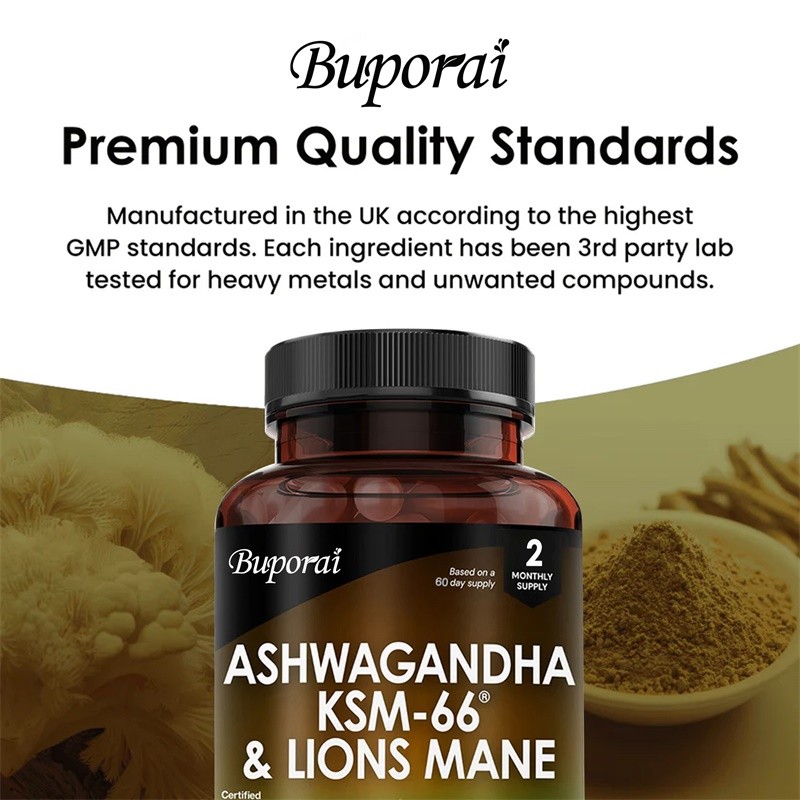 Ashwagandha KSM-66 & Lion’s Mane 120pcs,Replenishing Cortisol & Adrenal Function