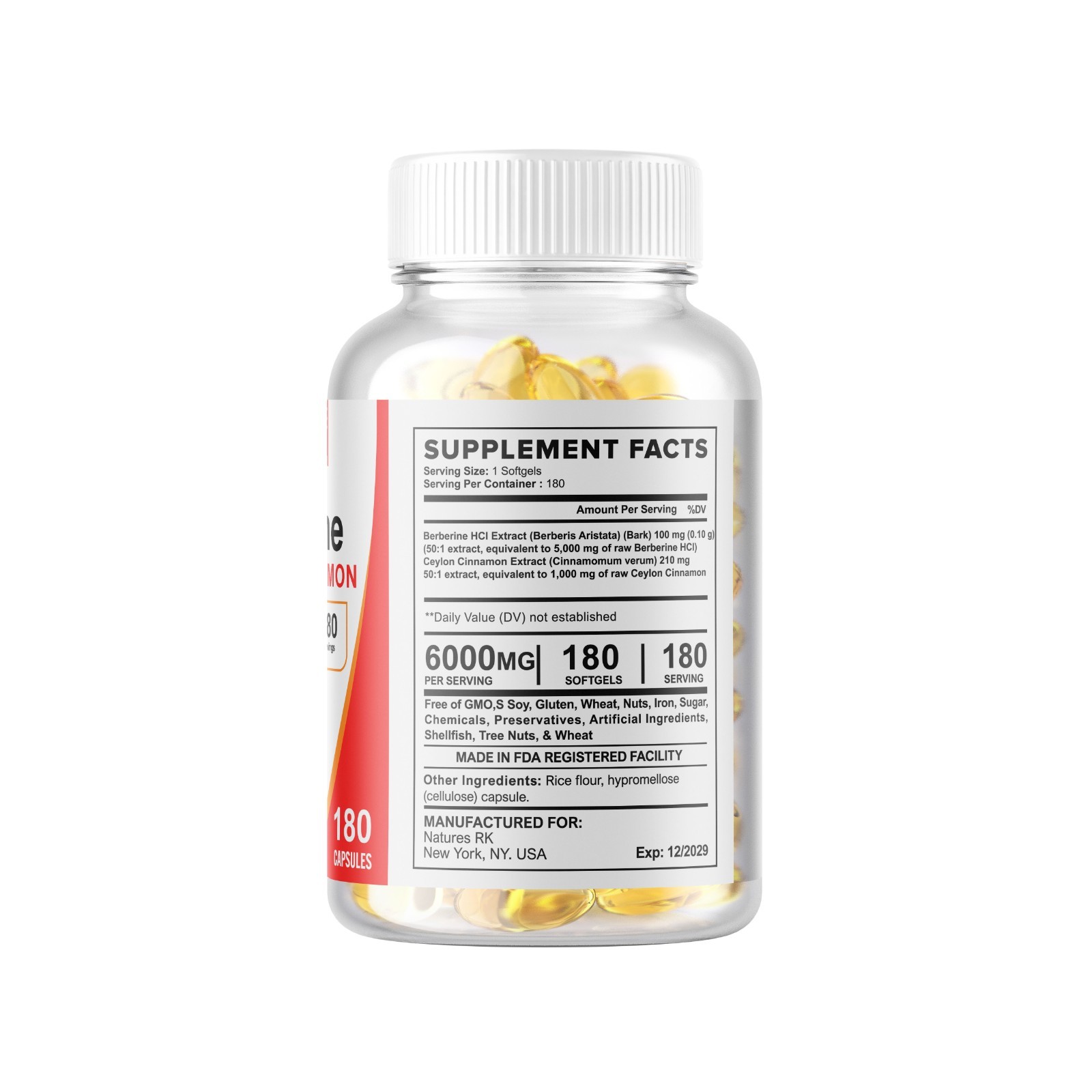 540 Berberine with Ceylon Cinnamon 5000mg Softgels 3 bottles 180 each