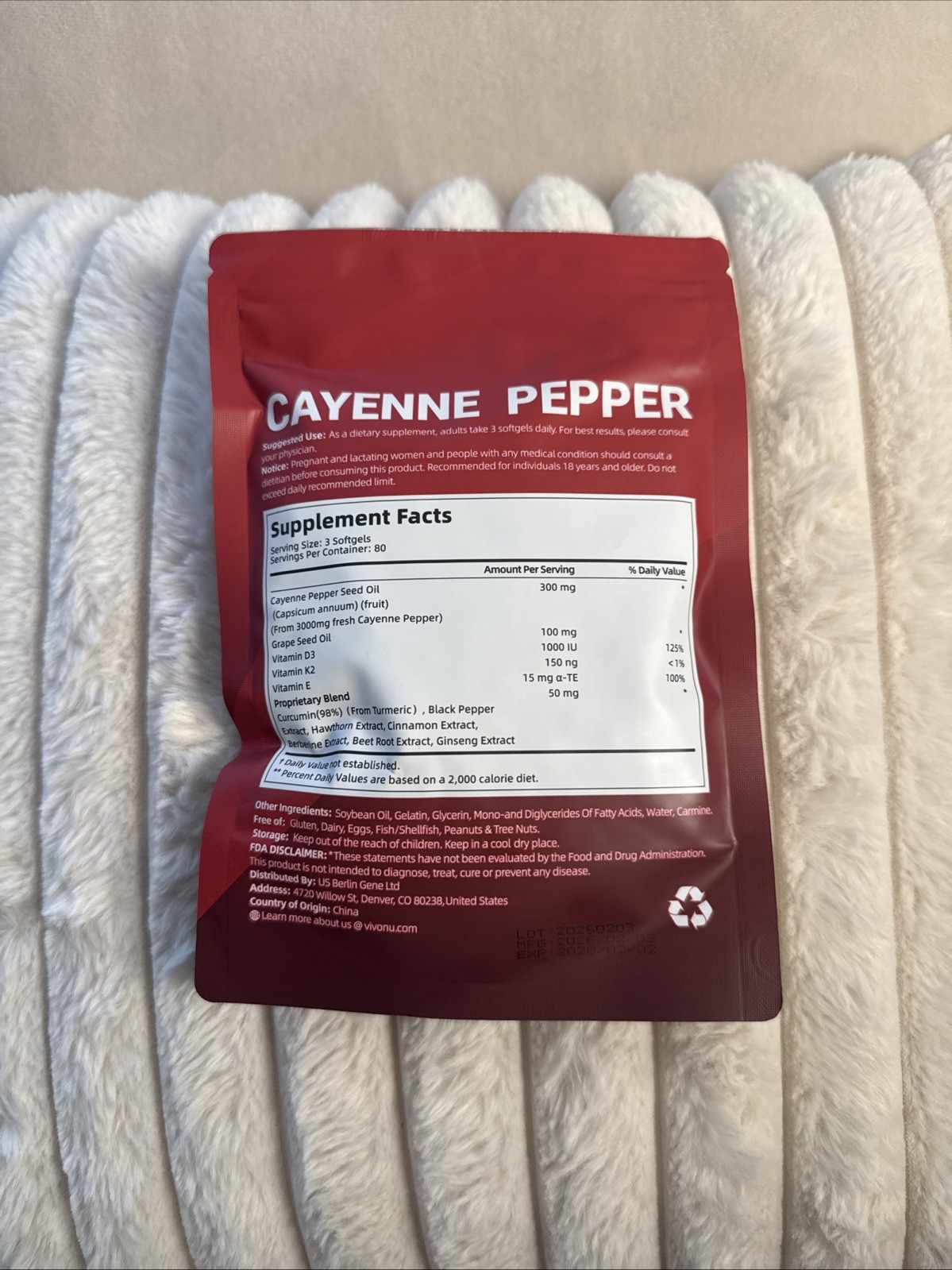 VivoNu Cayenne Pepper Softgels Supplement – 240 Capsules NEW FREE SHIP