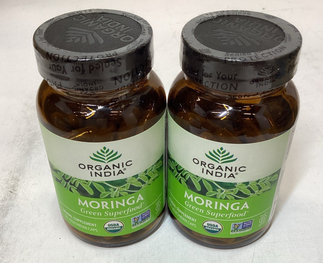 2x Organic India Moringa 90 Veggie Caps Gluten-Free Exp May2028