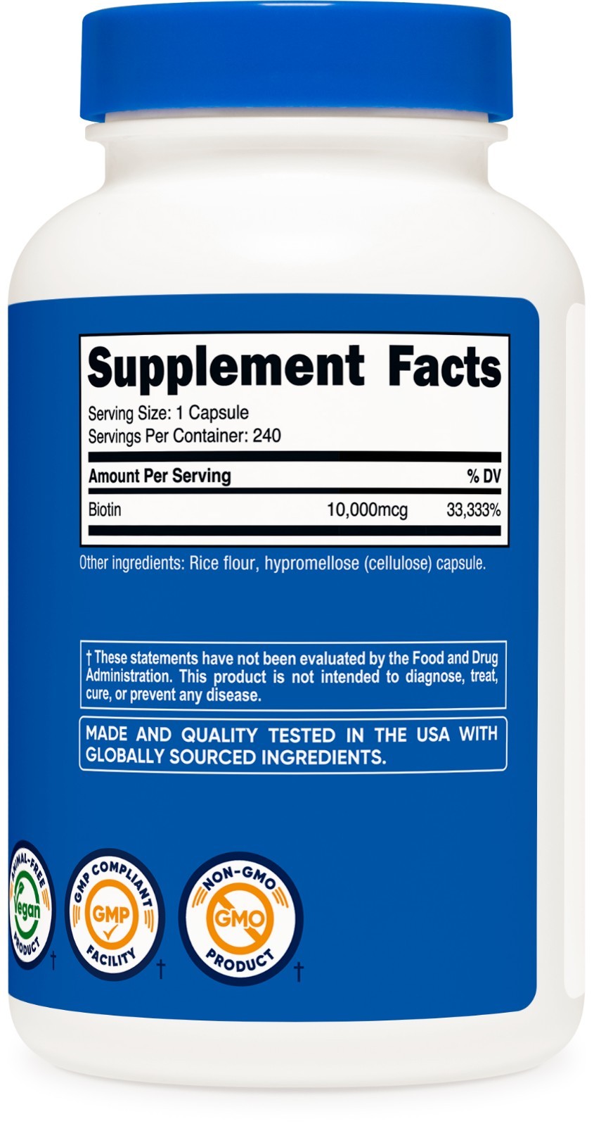 Nutricost Biotin (Vitamin B7) 10,000mcg (10mg), 240 Capsules