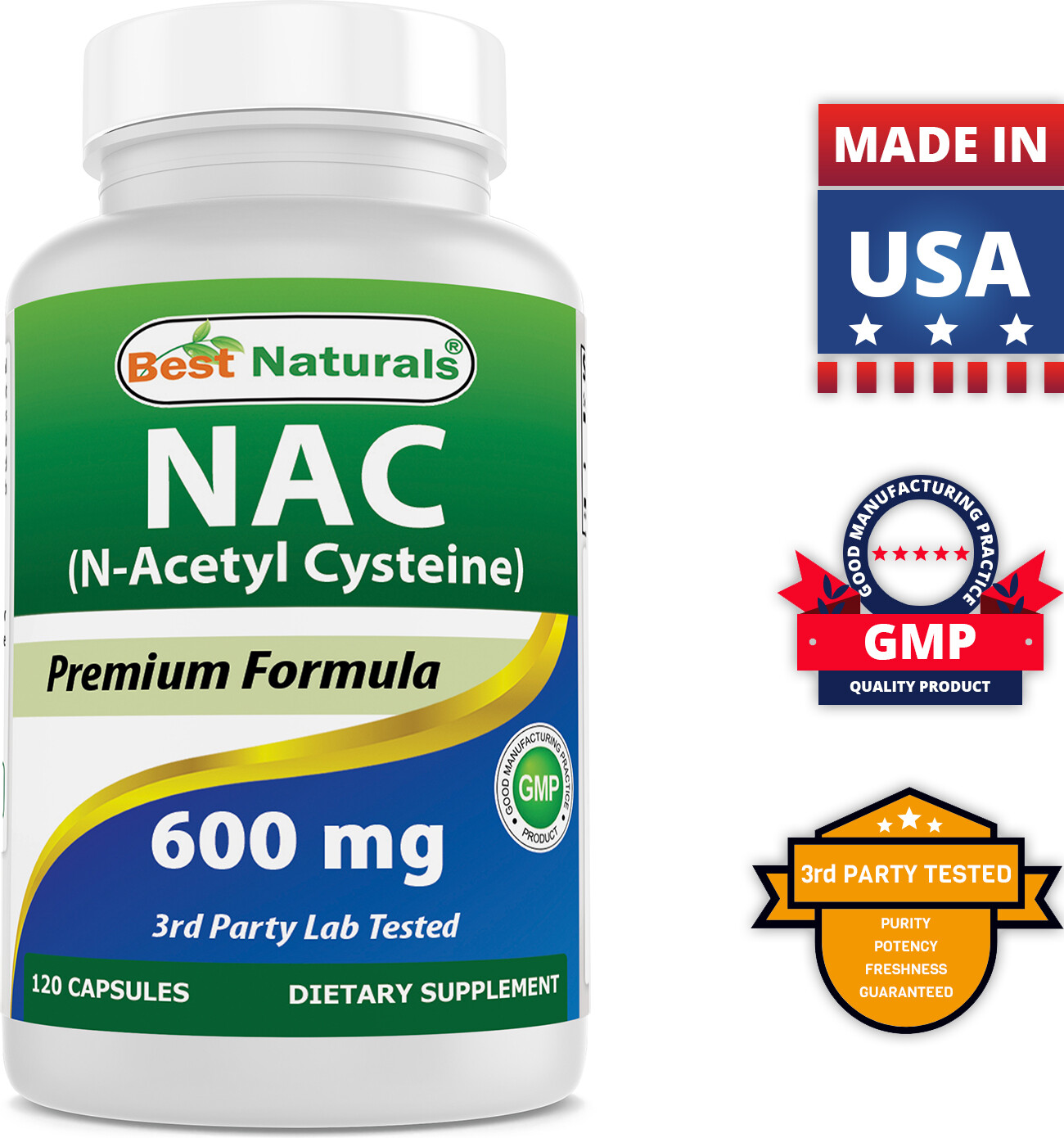 3 Pack Best Naturals NAC – n-acetyl cysteine – 600 mg 120 Capsules