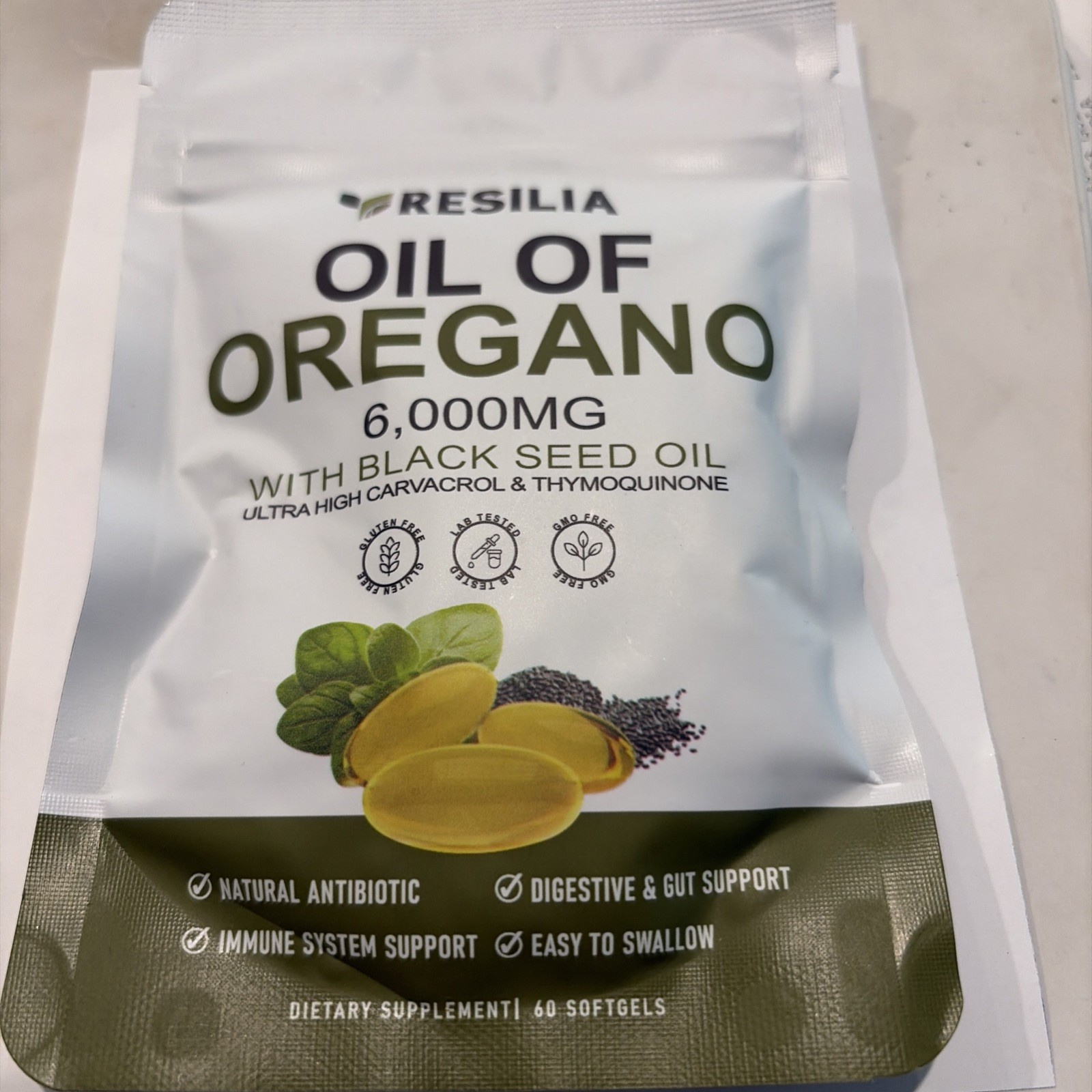 Resilia 6,000mg Oil of Oregano + Black Seed Oil 60 Softgels Immune Support
